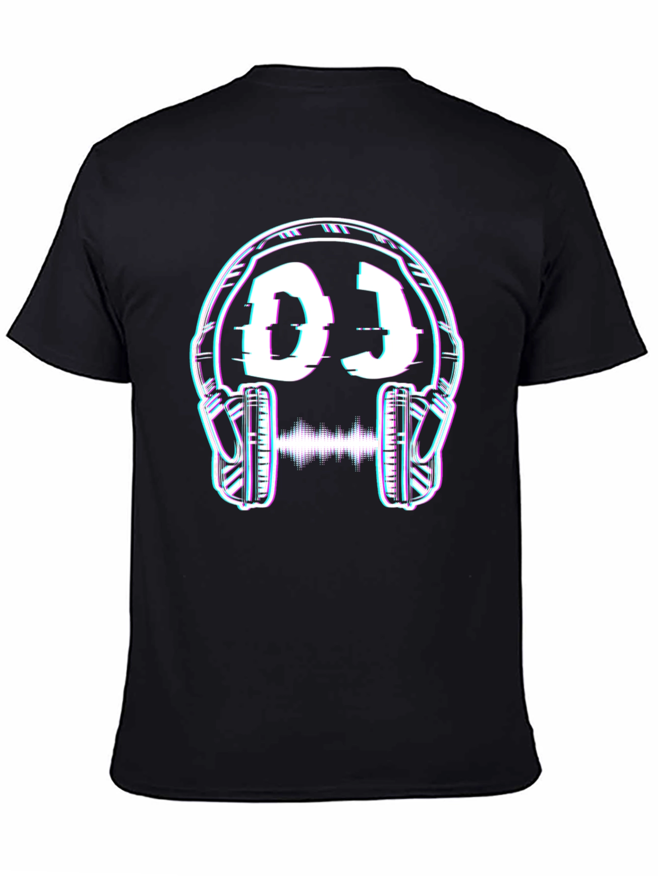 DJ Headphones Glitch Graphic Black T-Shirt
