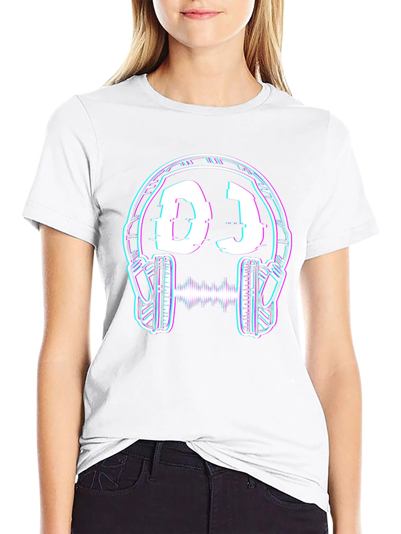 DJ Headphones Glitch Graphic Black T-Shirt