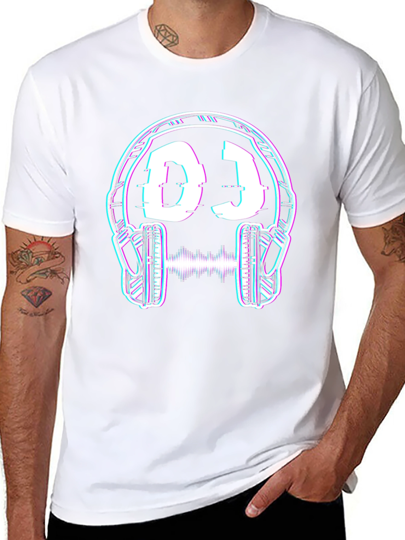 DJ Headphones Glitch Graphic Black T-Shirt