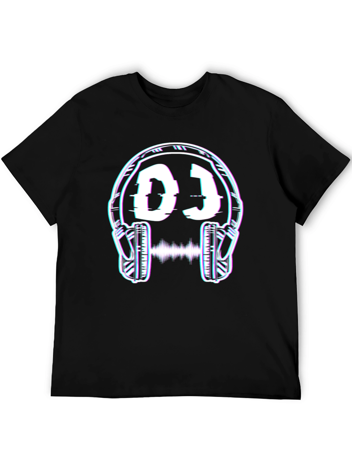 DJ Headphones Glitch Graphic Black T-Shirt