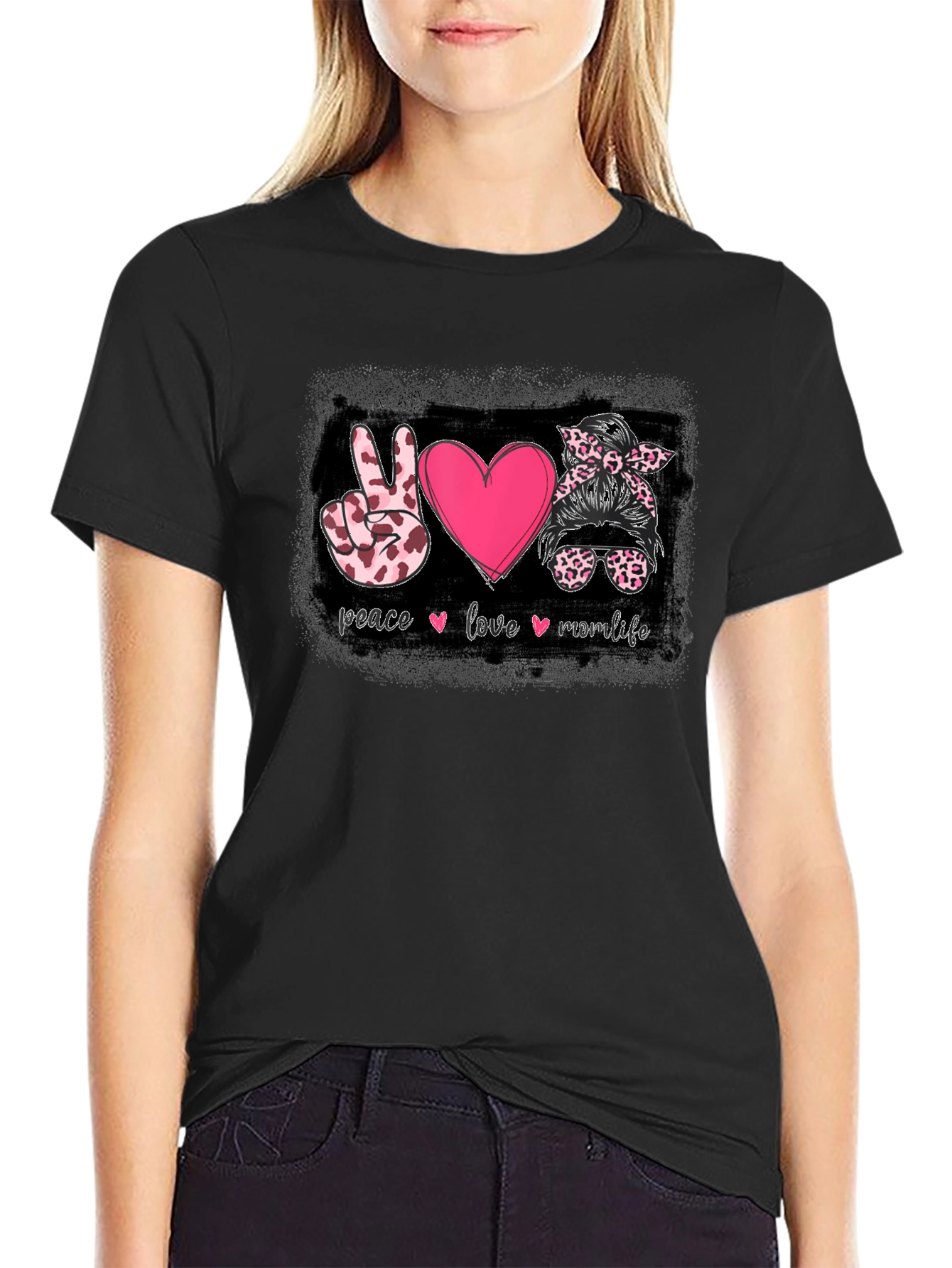 Peace Love Mom Life Graphic T-Shirt