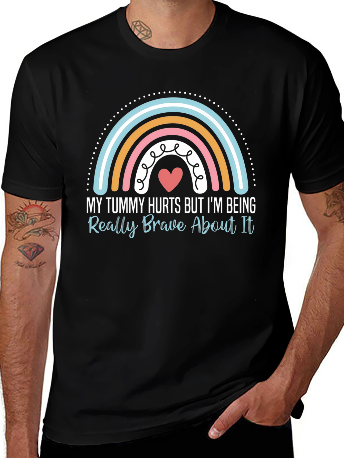 Tummy Hurts Brave Rainbow Graphic Tee - Black