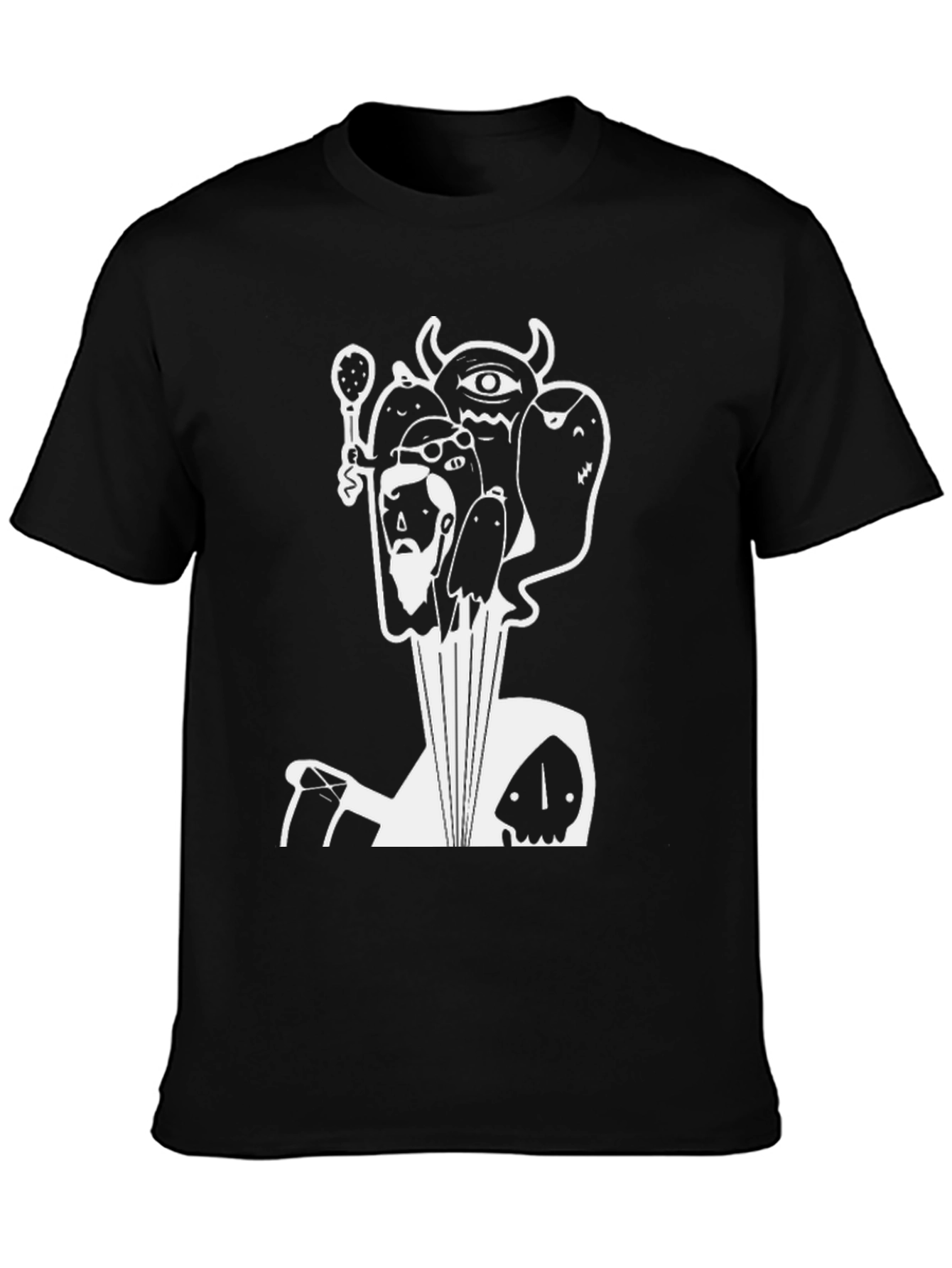 Graphic Black T-Shirt with White Cartoon Print