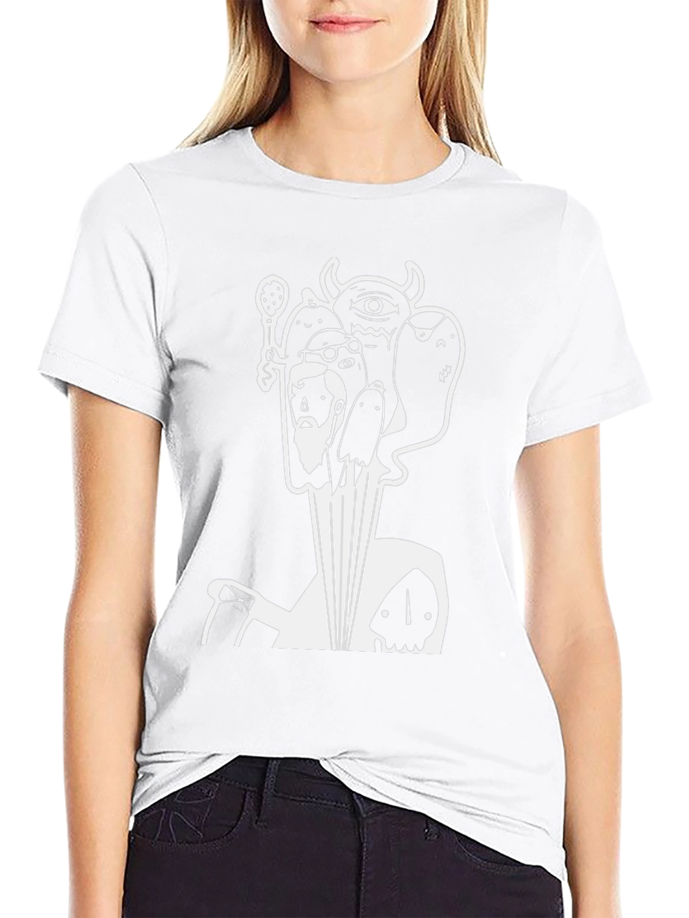 Graphic Black T-Shirt with White Cartoon Print
