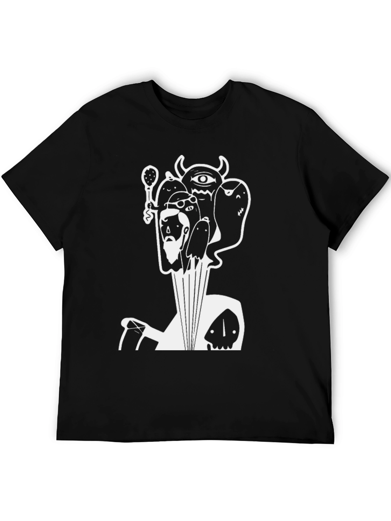 Graphic Black T-Shirt with White Cartoon Print