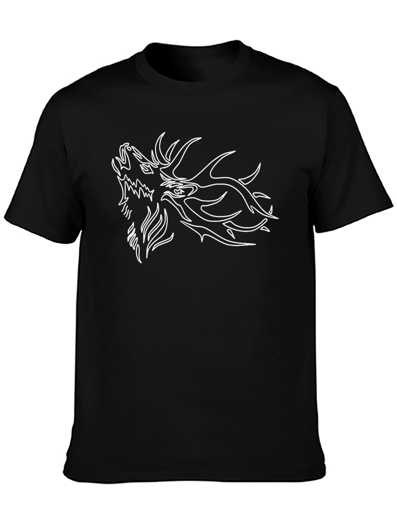 Black Graphic Tee - Wolf and Eagle Tribal Design