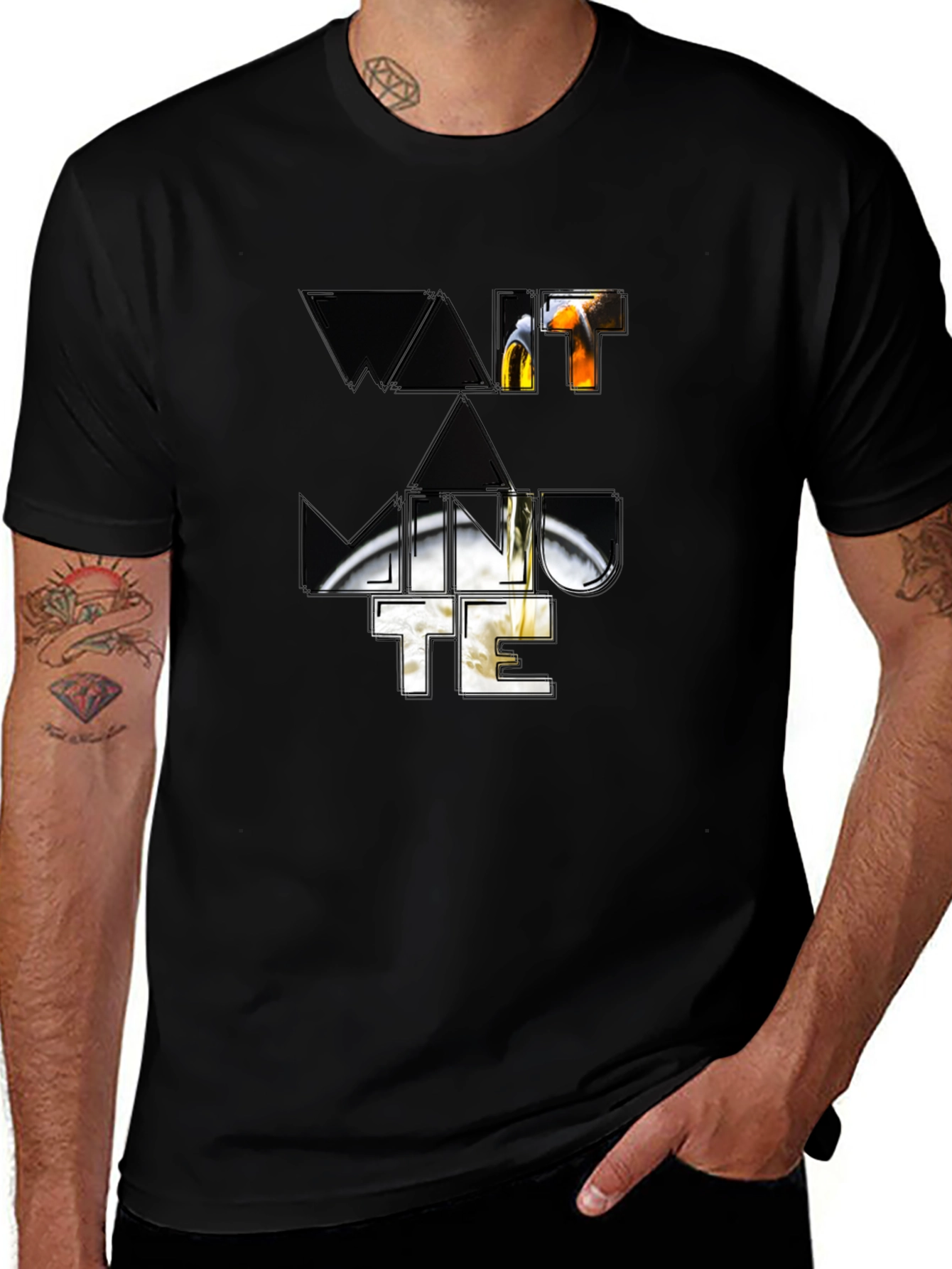Wait A Minute Graphic Print Black T-Shirt