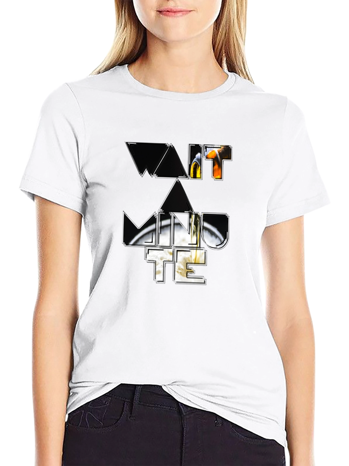Wait A Minute Graphic Print Black T-Shirt