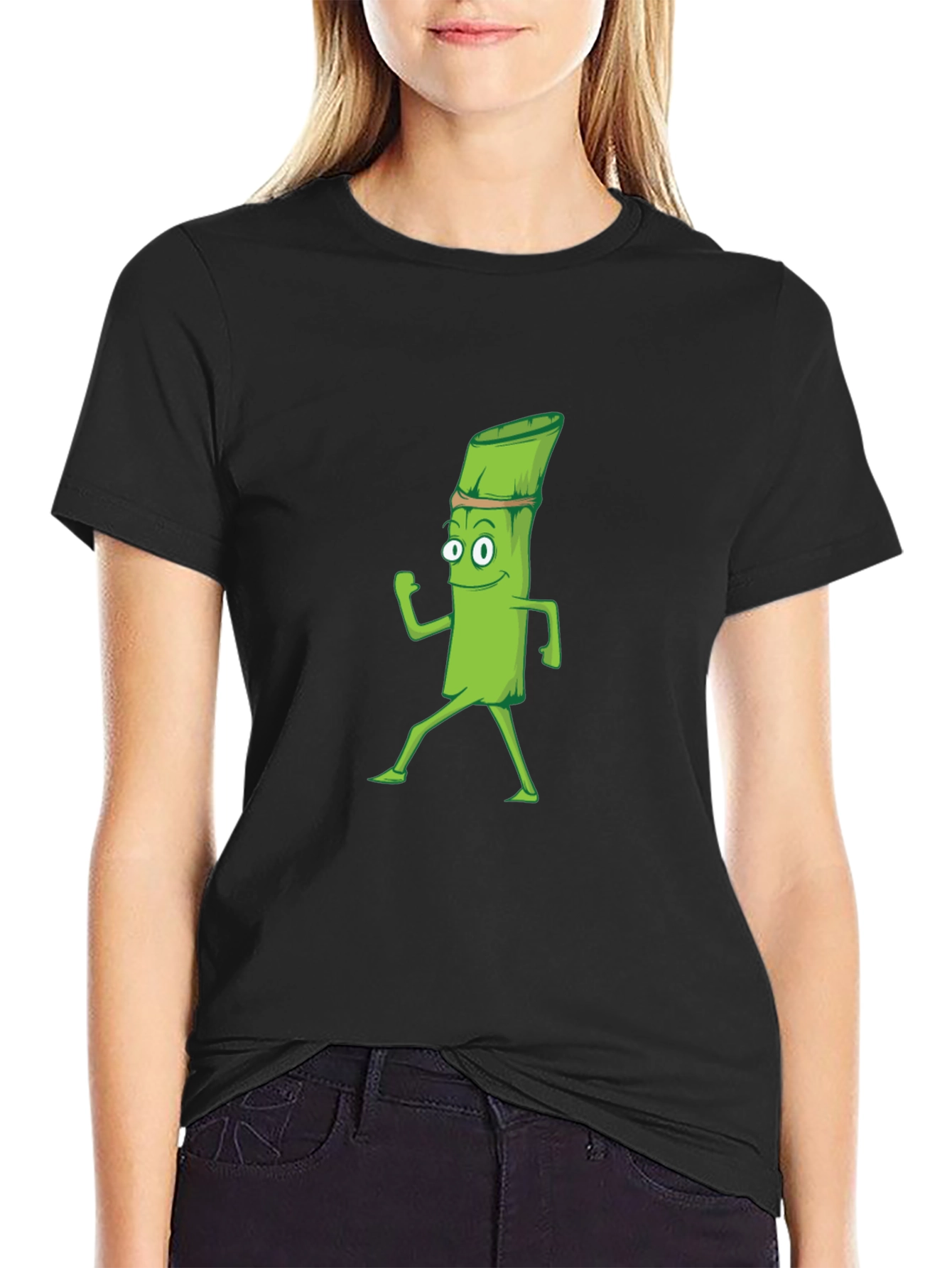 Funny Asparagus Cartoon Black T-Shirt