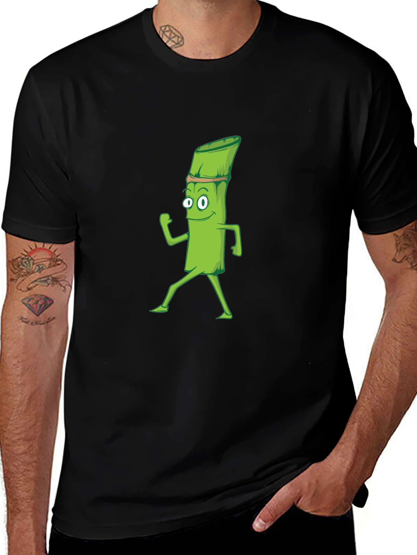 Funny Asparagus Cartoon Black T-Shirt