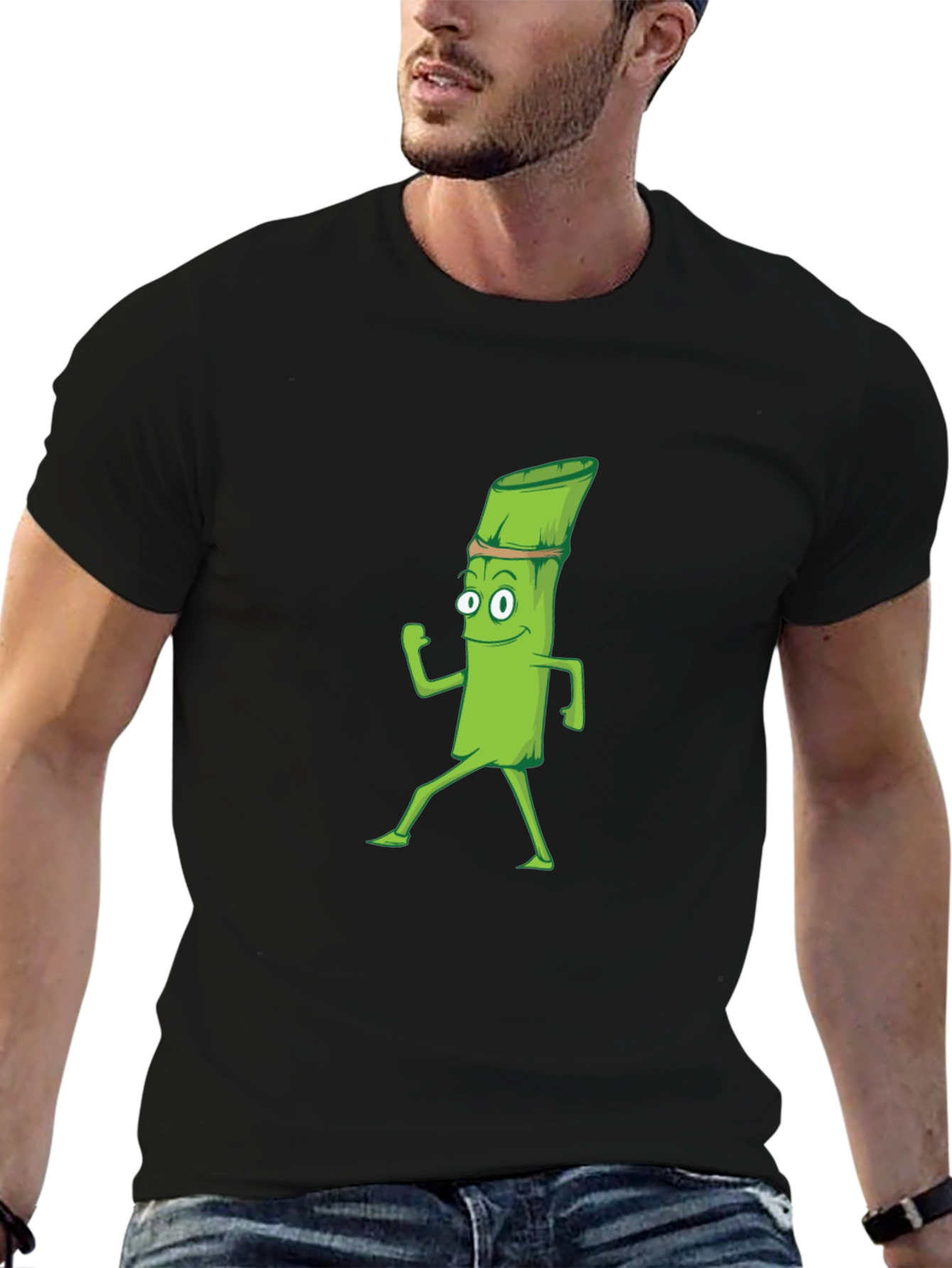Funny Asparagus Cartoon Black T-Shirt