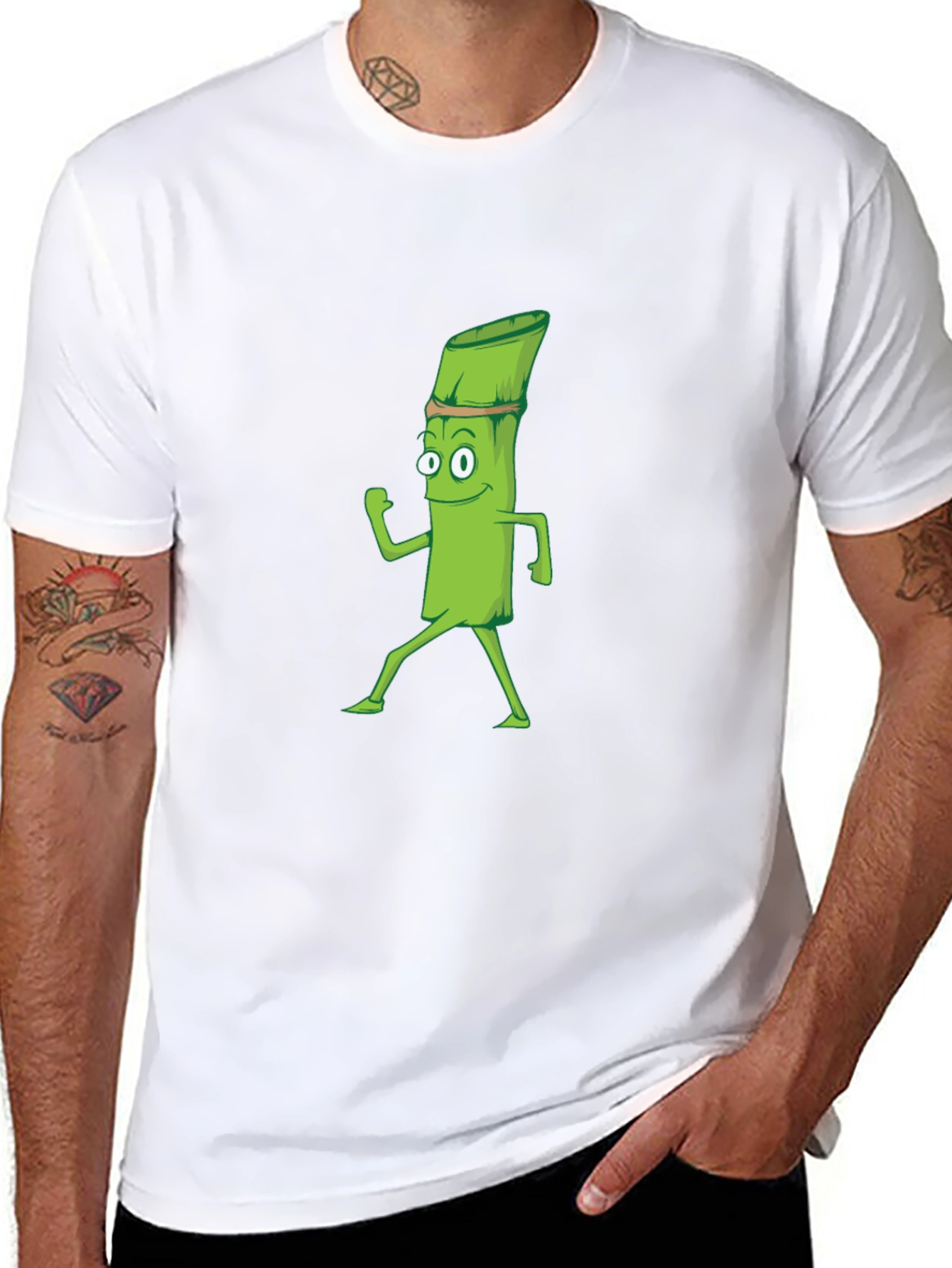 Funny Asparagus Cartoon Black T-Shirt