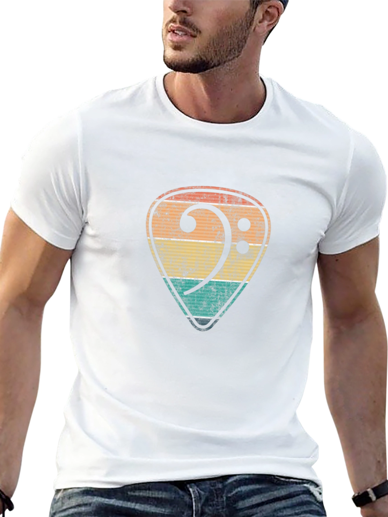 Retro Bass Clef Guitar Pick T-Shirt