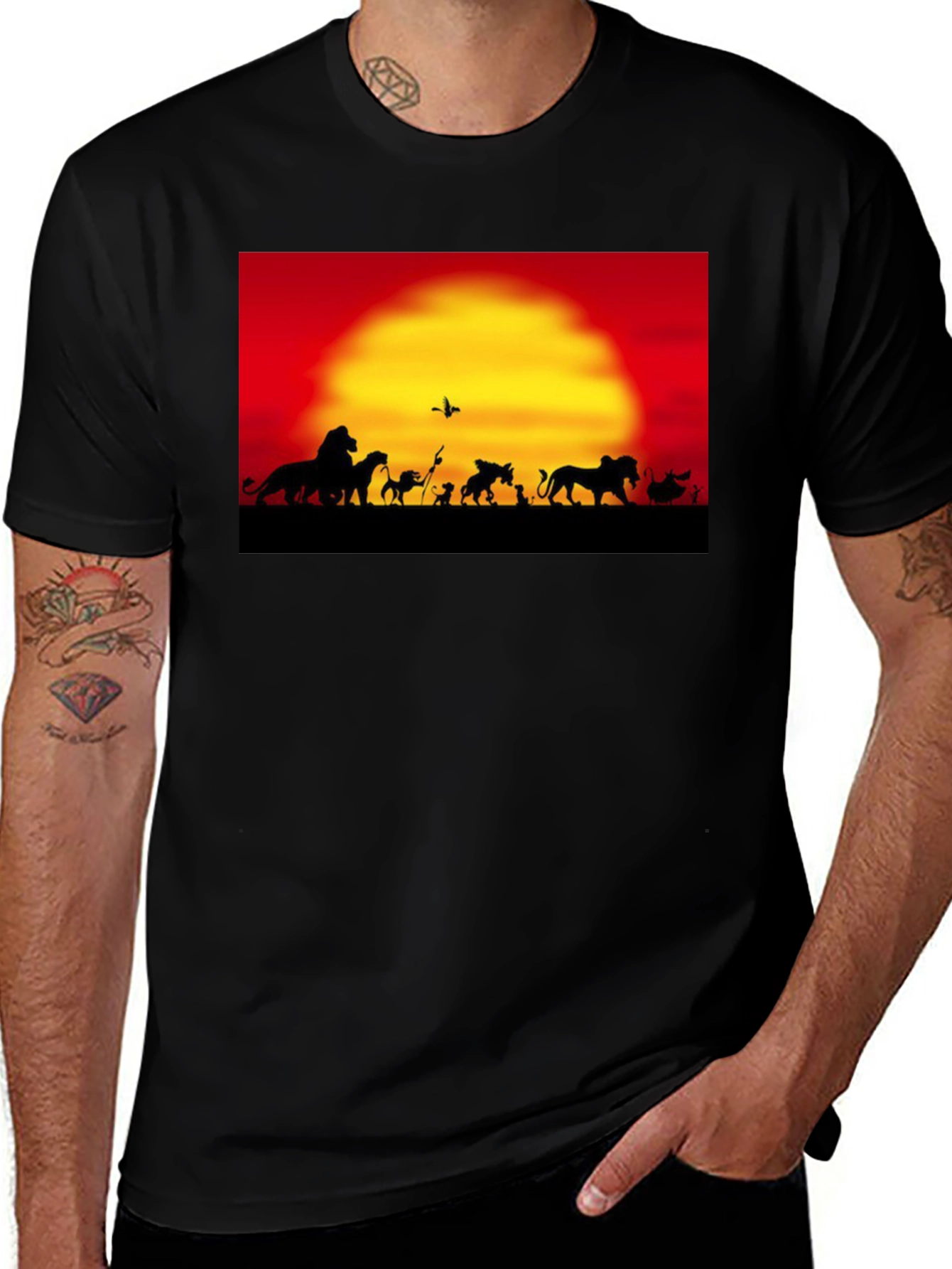 Lion King Sunset T-Shirt Black Cotton Adult Mens Fashion