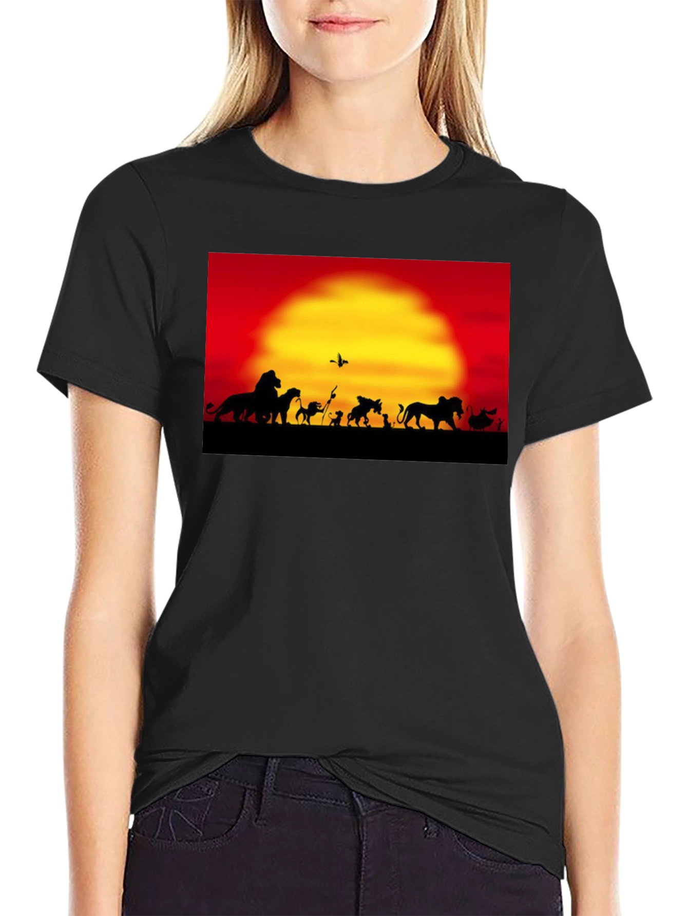 Lion King Sunset T-Shirt Black Cotton Adult Mens Fashion