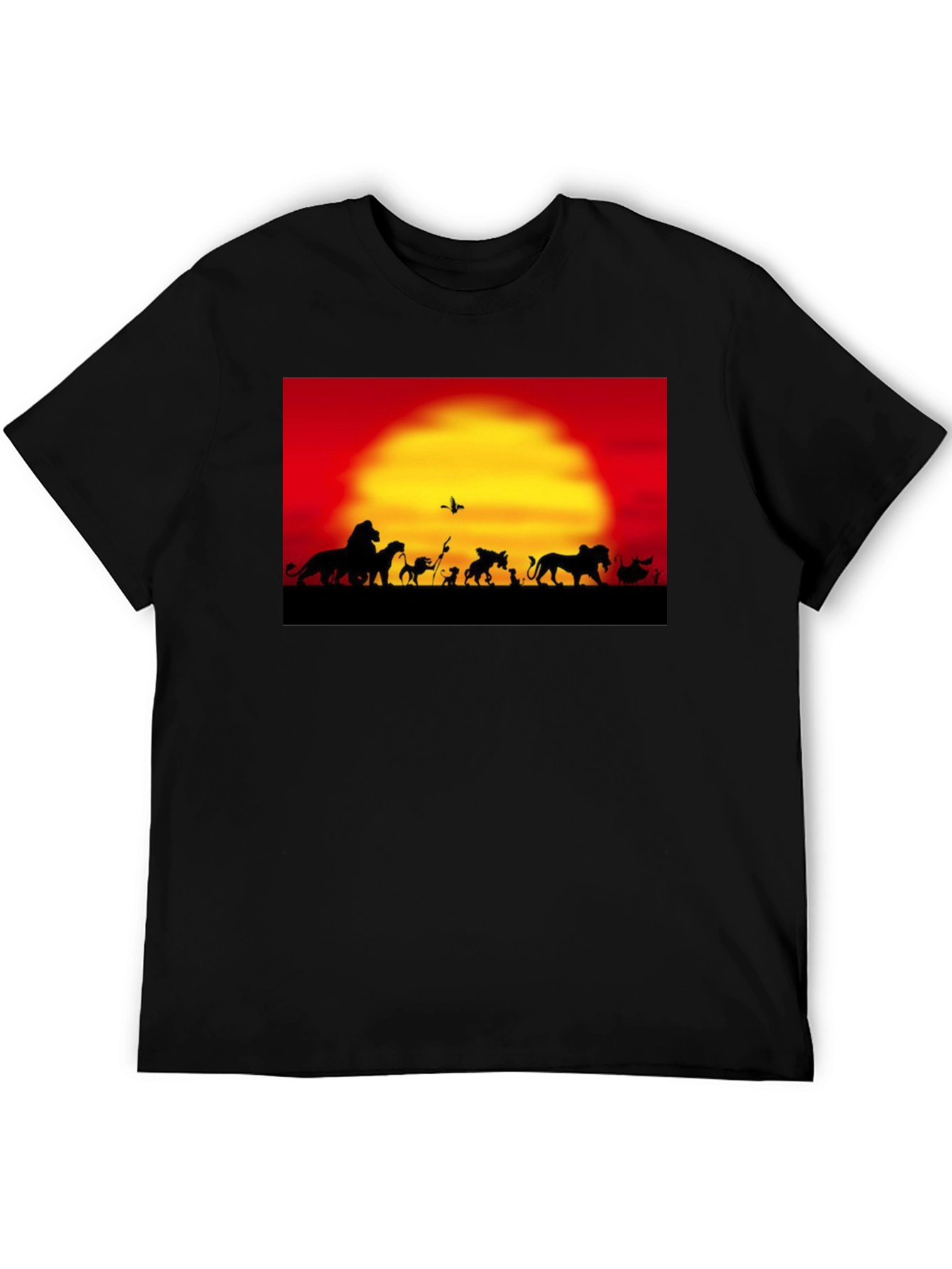 Lion King Sunset T-Shirt Black Cotton Adult Mens Fashion