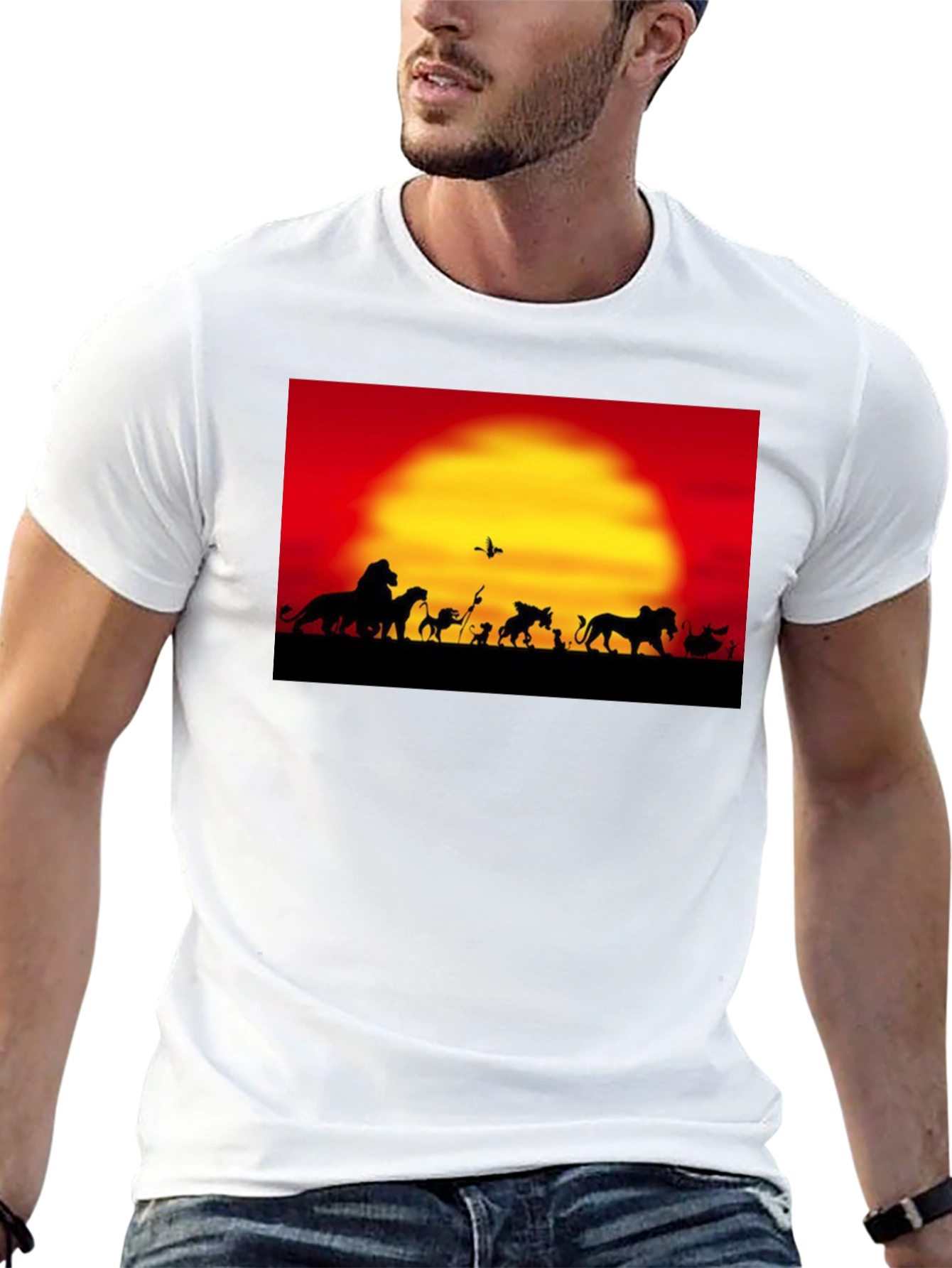 Lion King Sunset T-Shirt Black Cotton Adult Mens Fashion