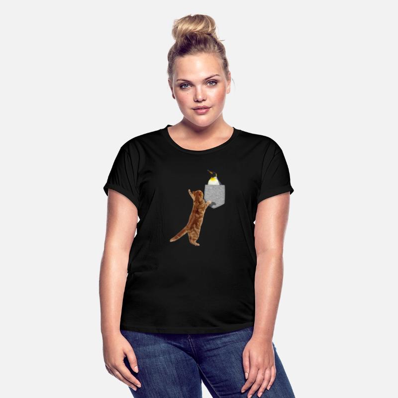 Cat Reaching For Penguin In Fake Print-On Pocket