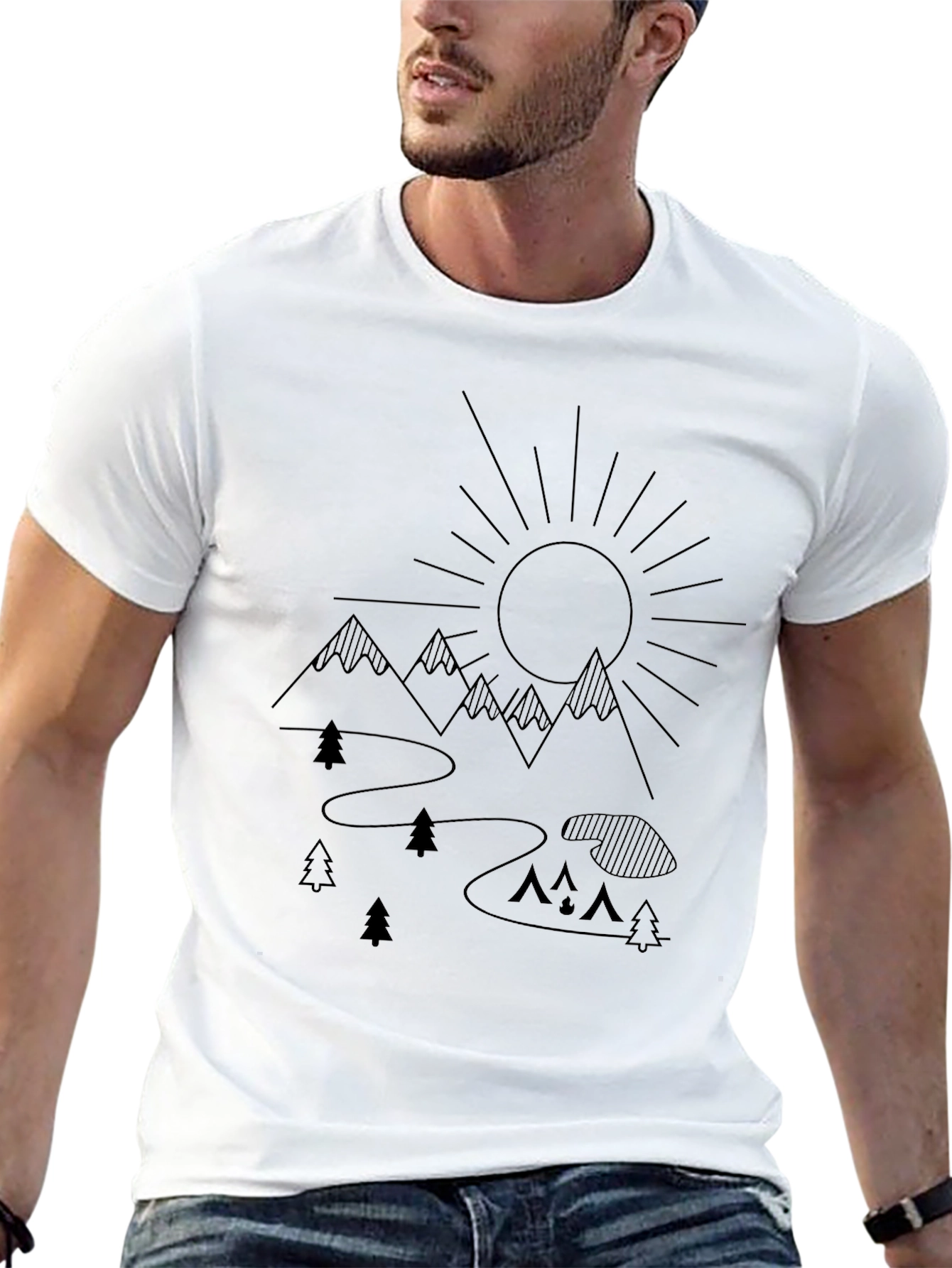 Nature Scene Graphic Tee - Black Cotton Comfort