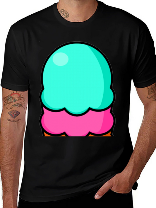 Fun Ice Cream Graphic Tee - Black Cotton Blend T-Shirt