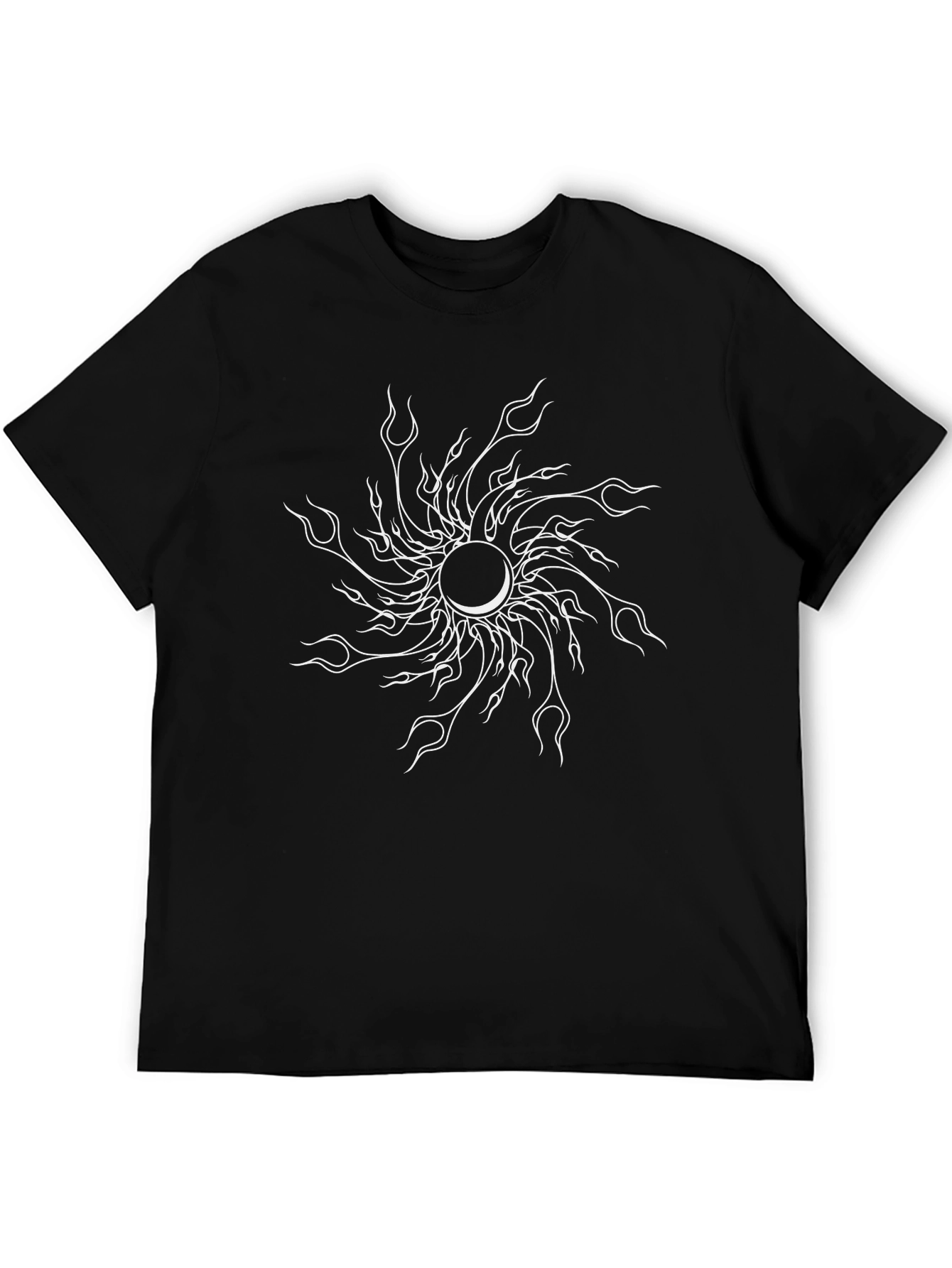 Black Tee with Abstract Sun Graphic