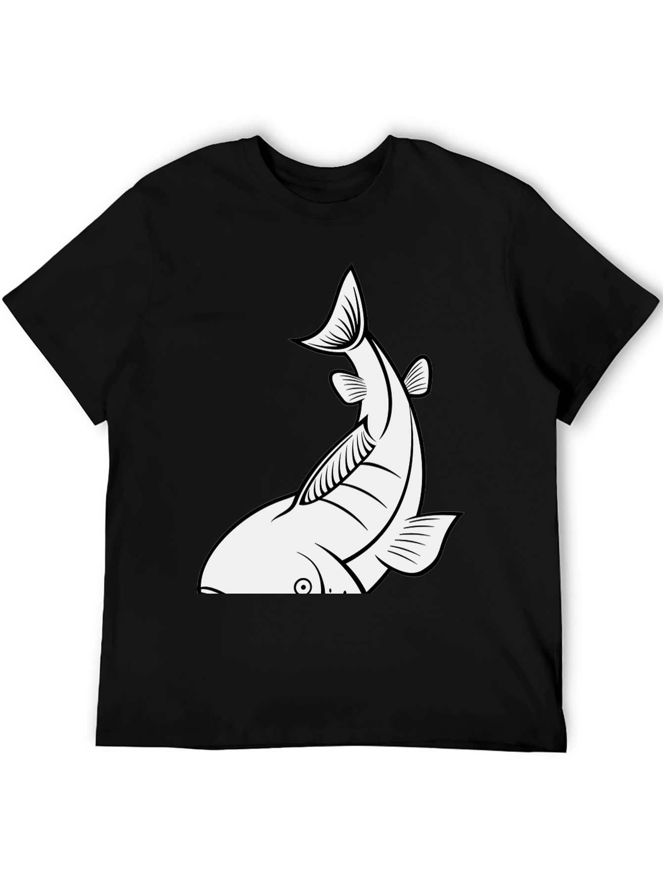 Fish Graphic Tee - Black Cotton T-Shirt