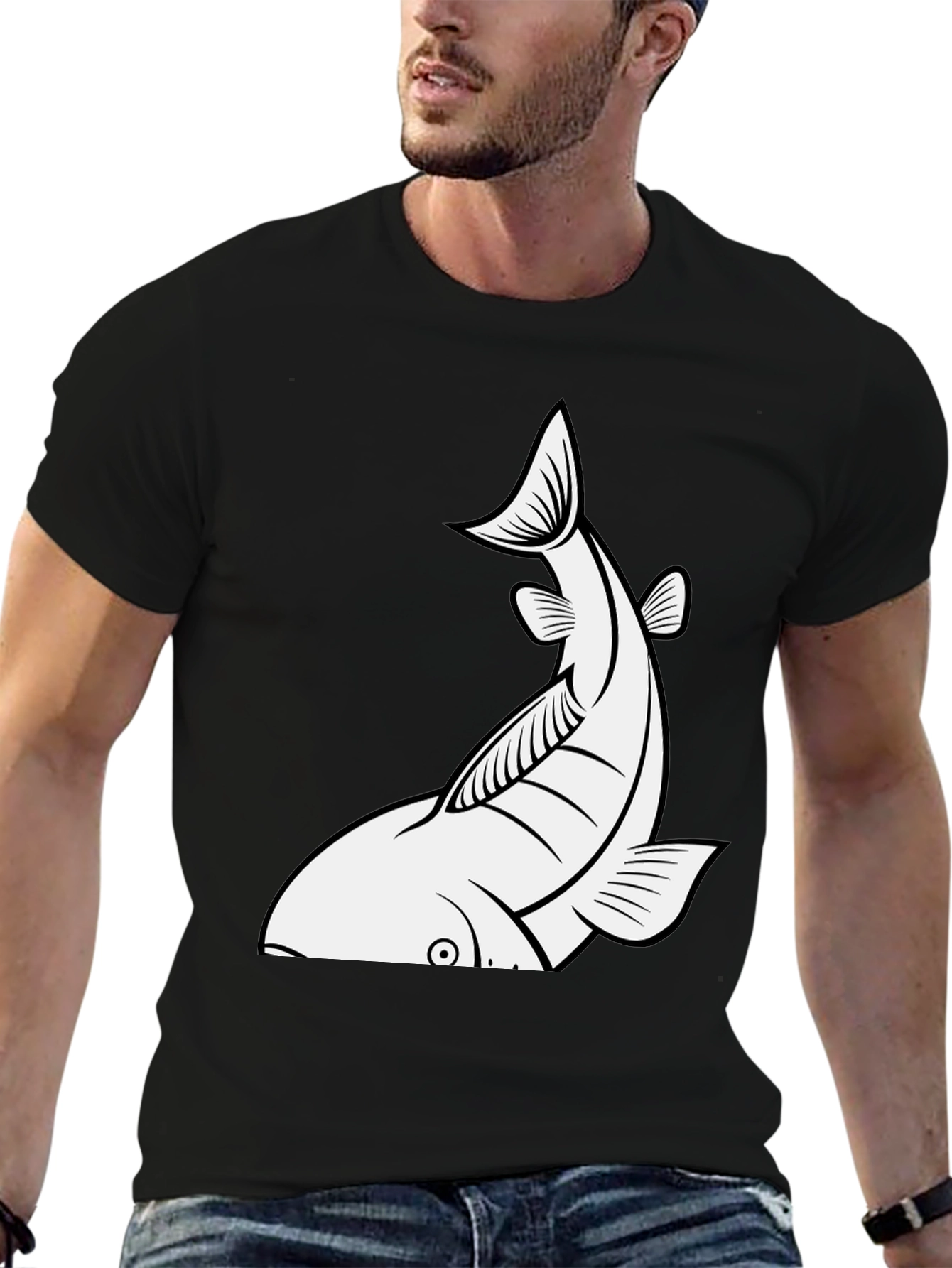 Fish Graphic Tee - Black Cotton T-Shirt