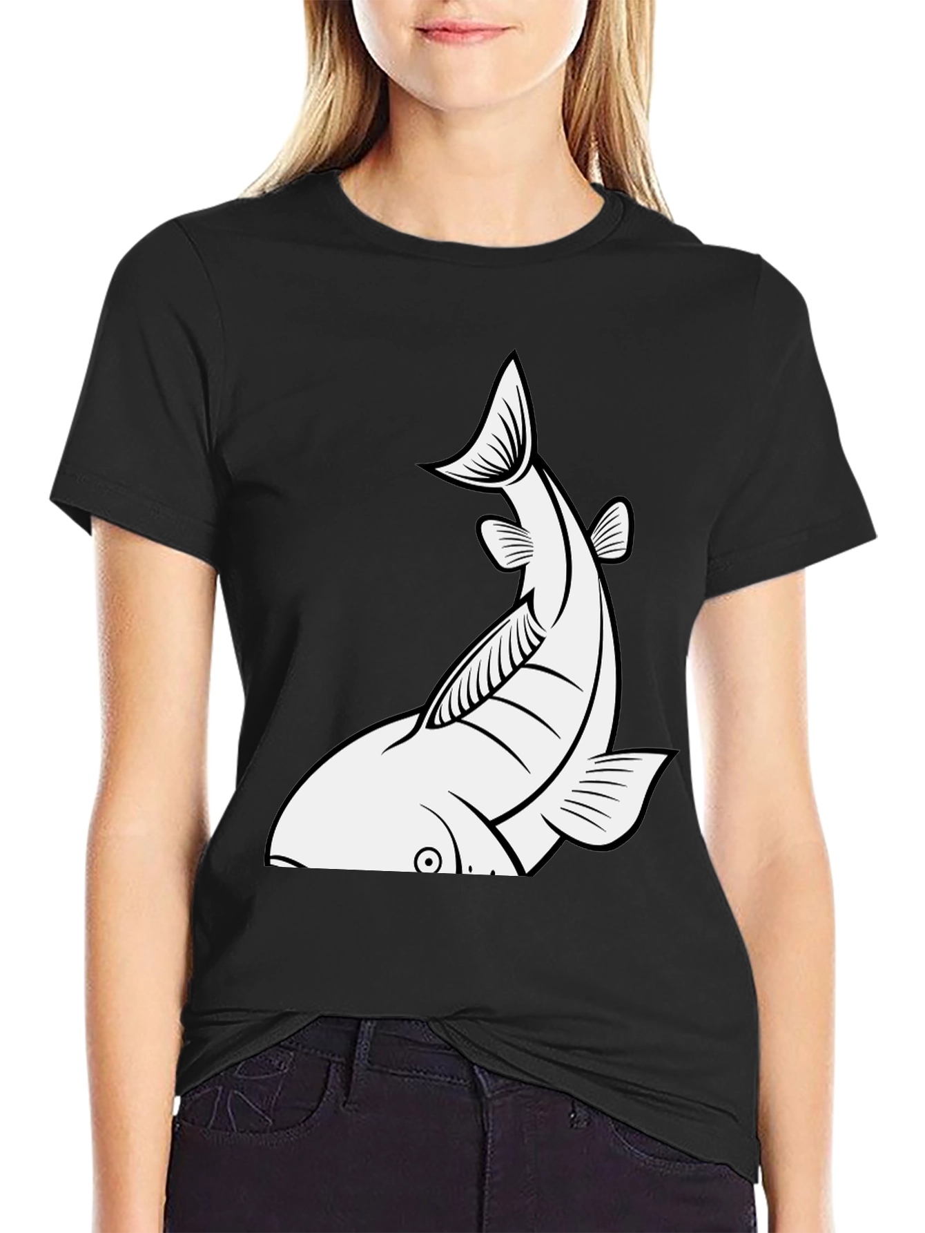 Fish Graphic Tee - Black Cotton T-Shirt