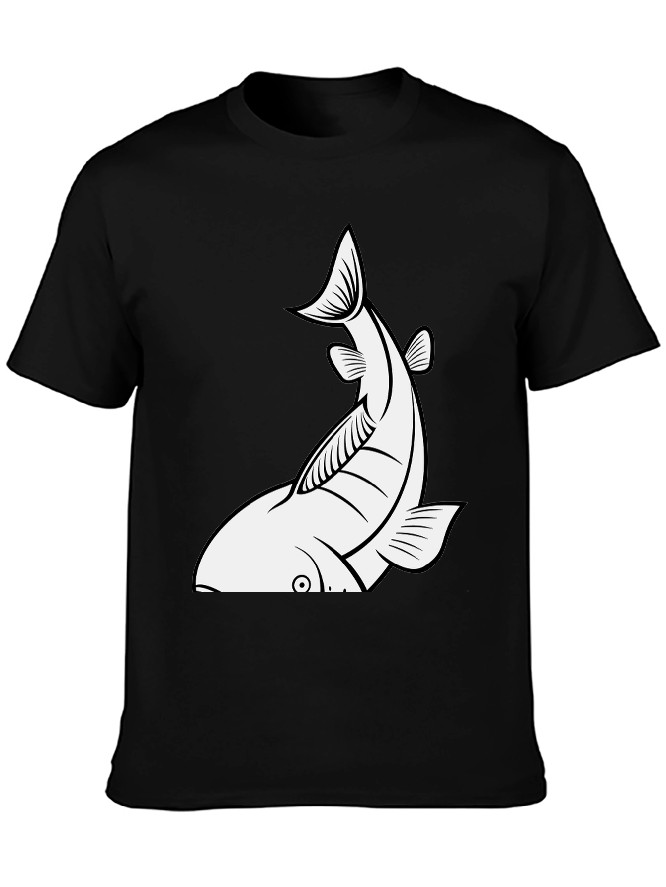 Fish Graphic Tee - Black Cotton T-Shirt