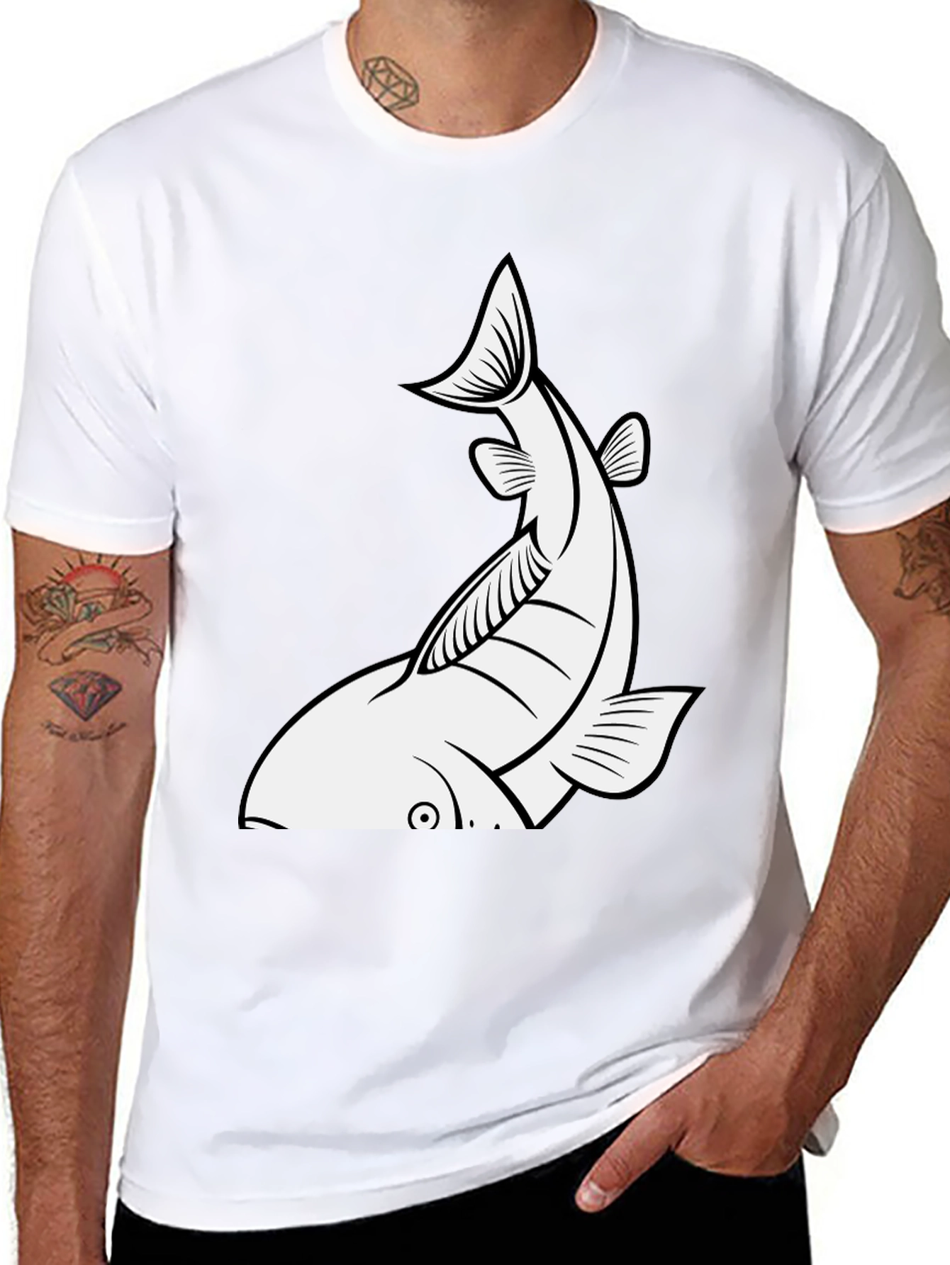 Fish Graphic Tee - Black Cotton T-Shirt