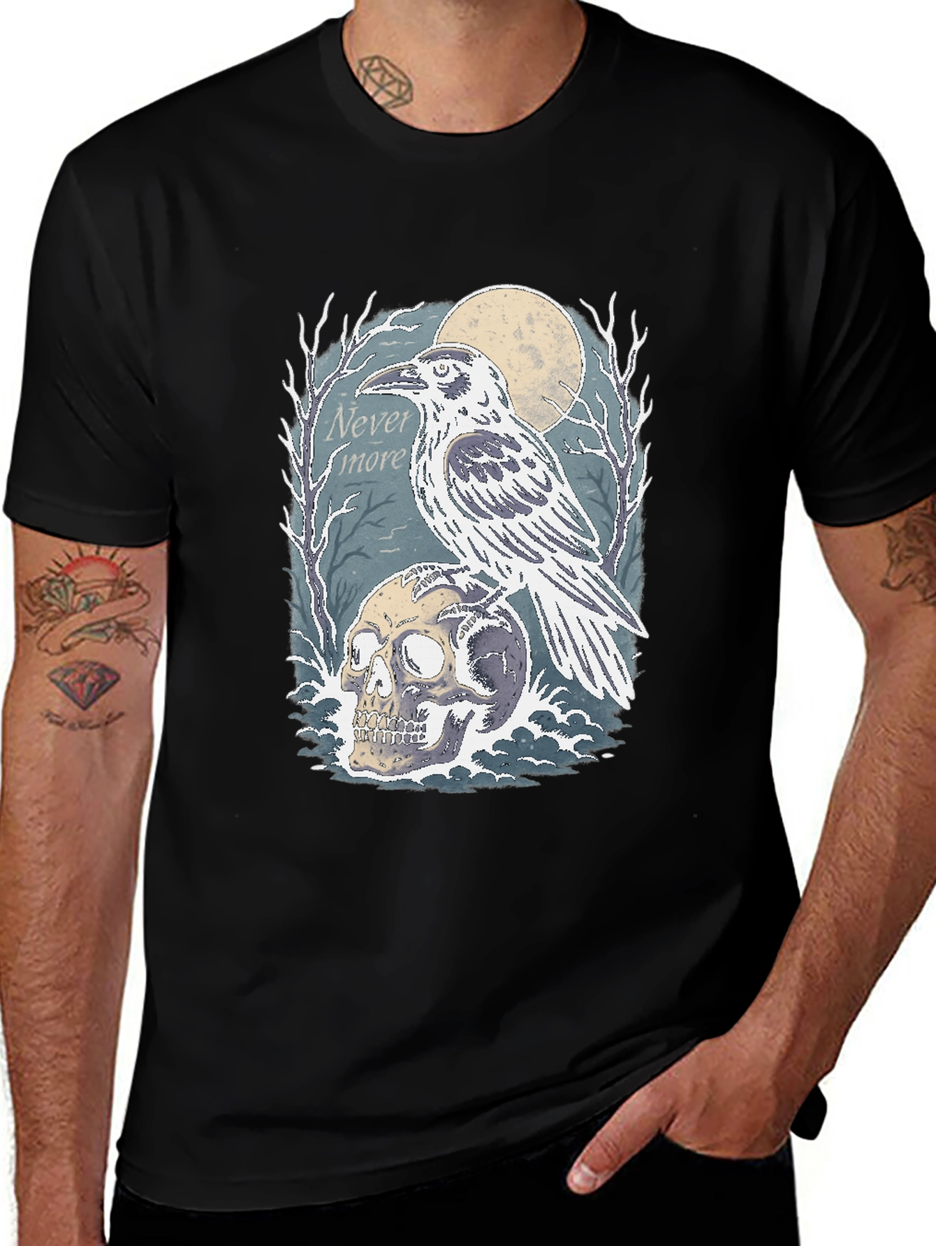 Raven Skull Graphic Tee - Nevermore Gothic Shirt