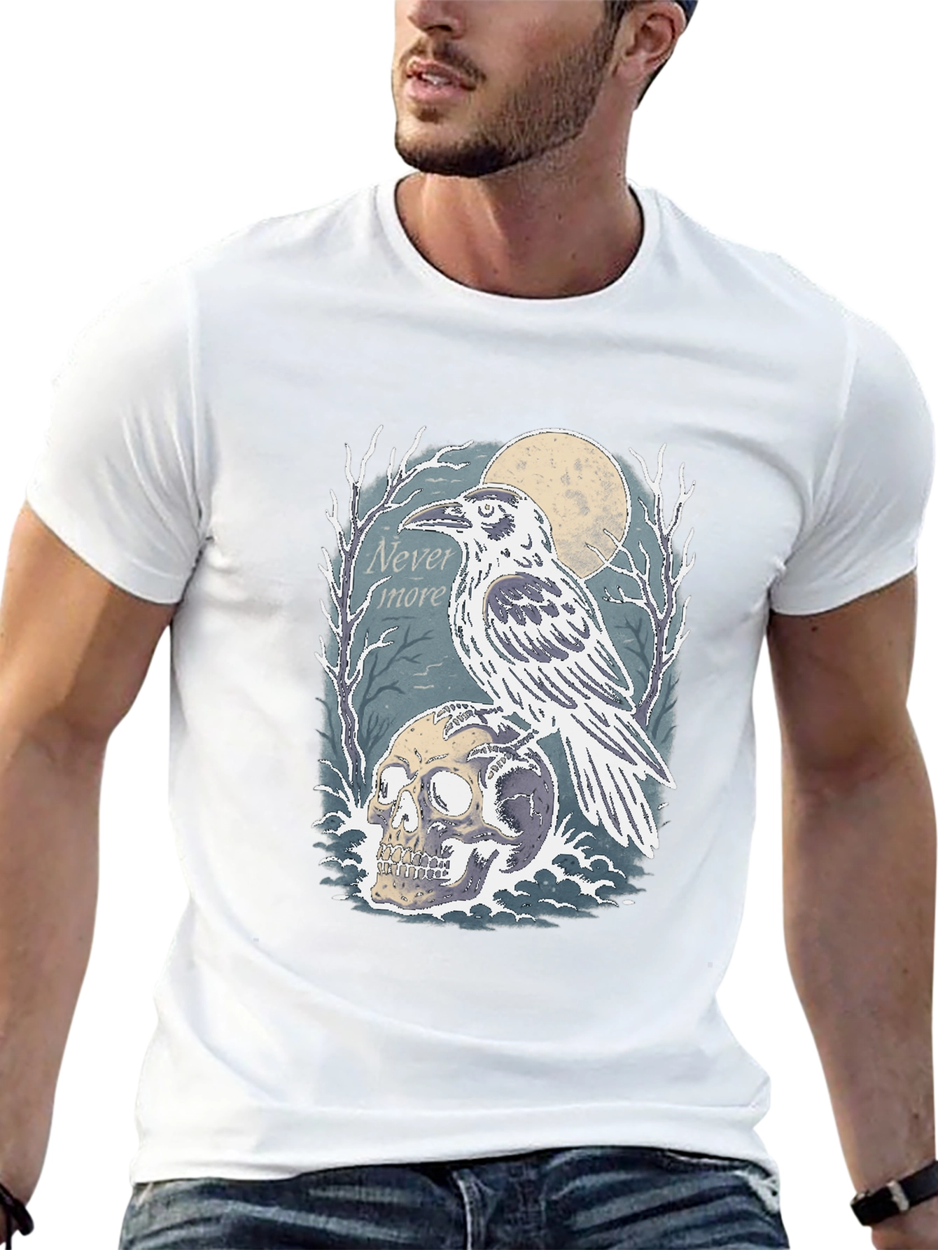 Raven Skull Graphic Tee - Nevermore Gothic Shirt