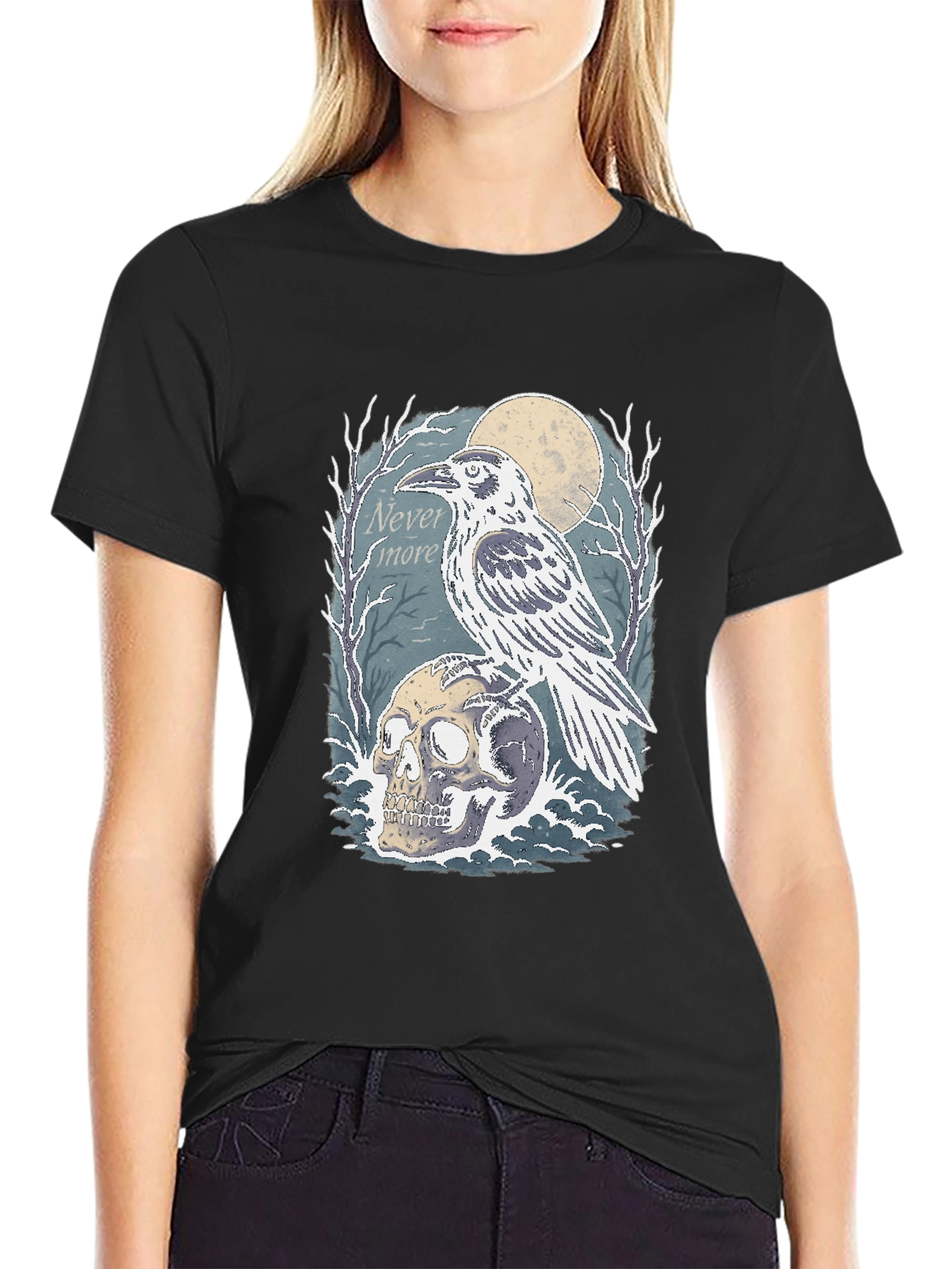 Raven Skull Graphic Tee - Nevermore Gothic Shirt