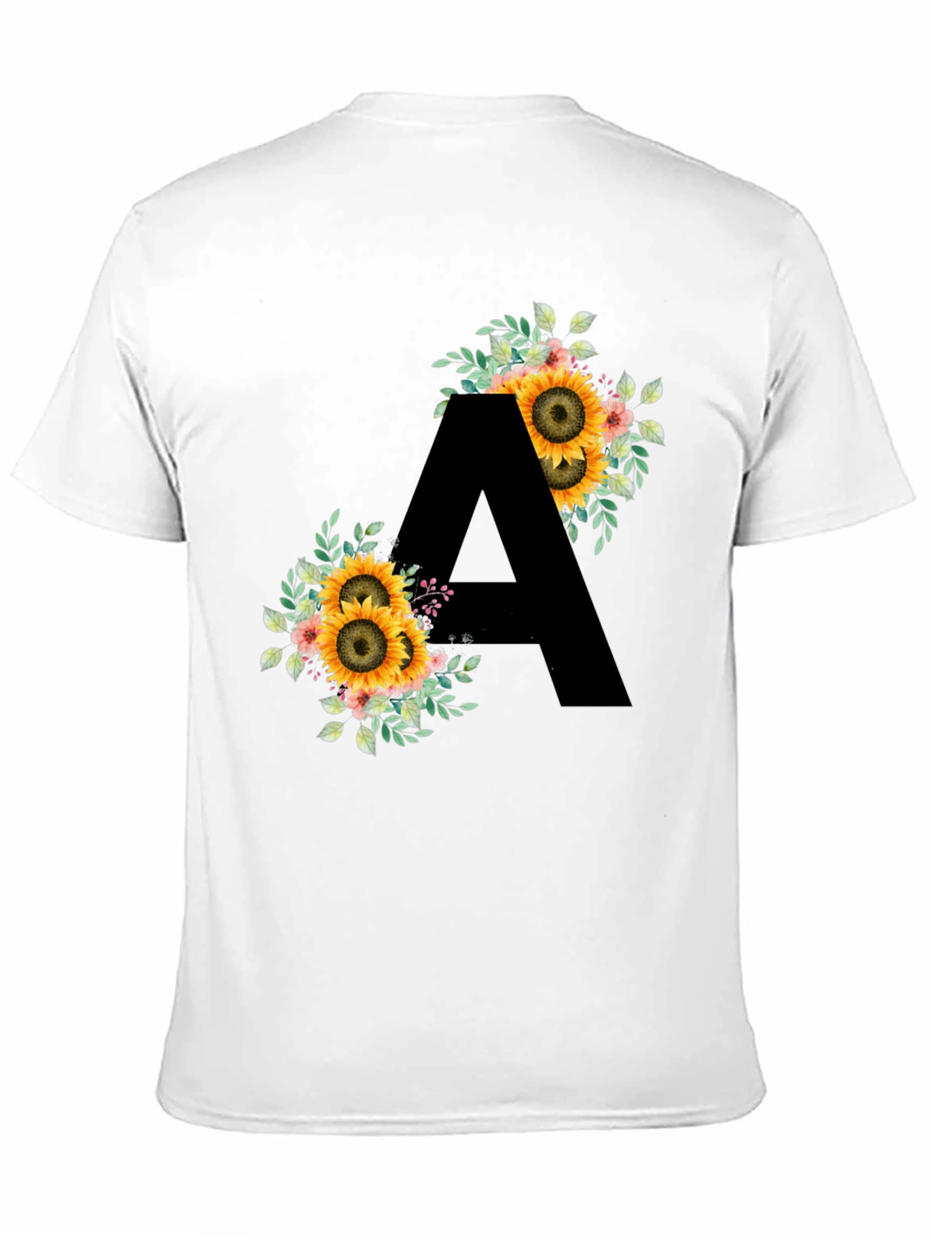 Floral Sunflower Letter A Black T-Shirt