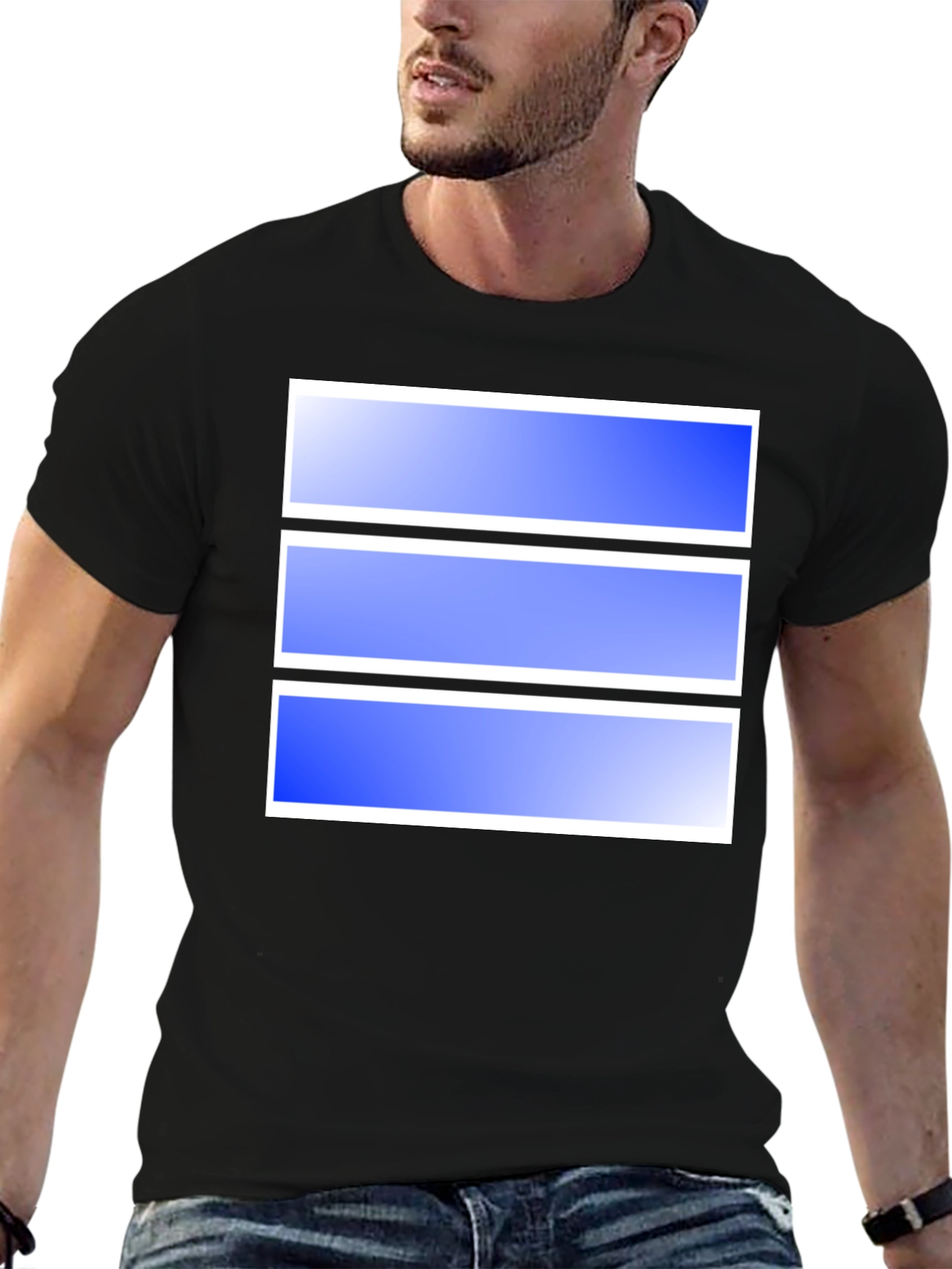 Modern Graphic Tee - Blue Stripes Black Shirt