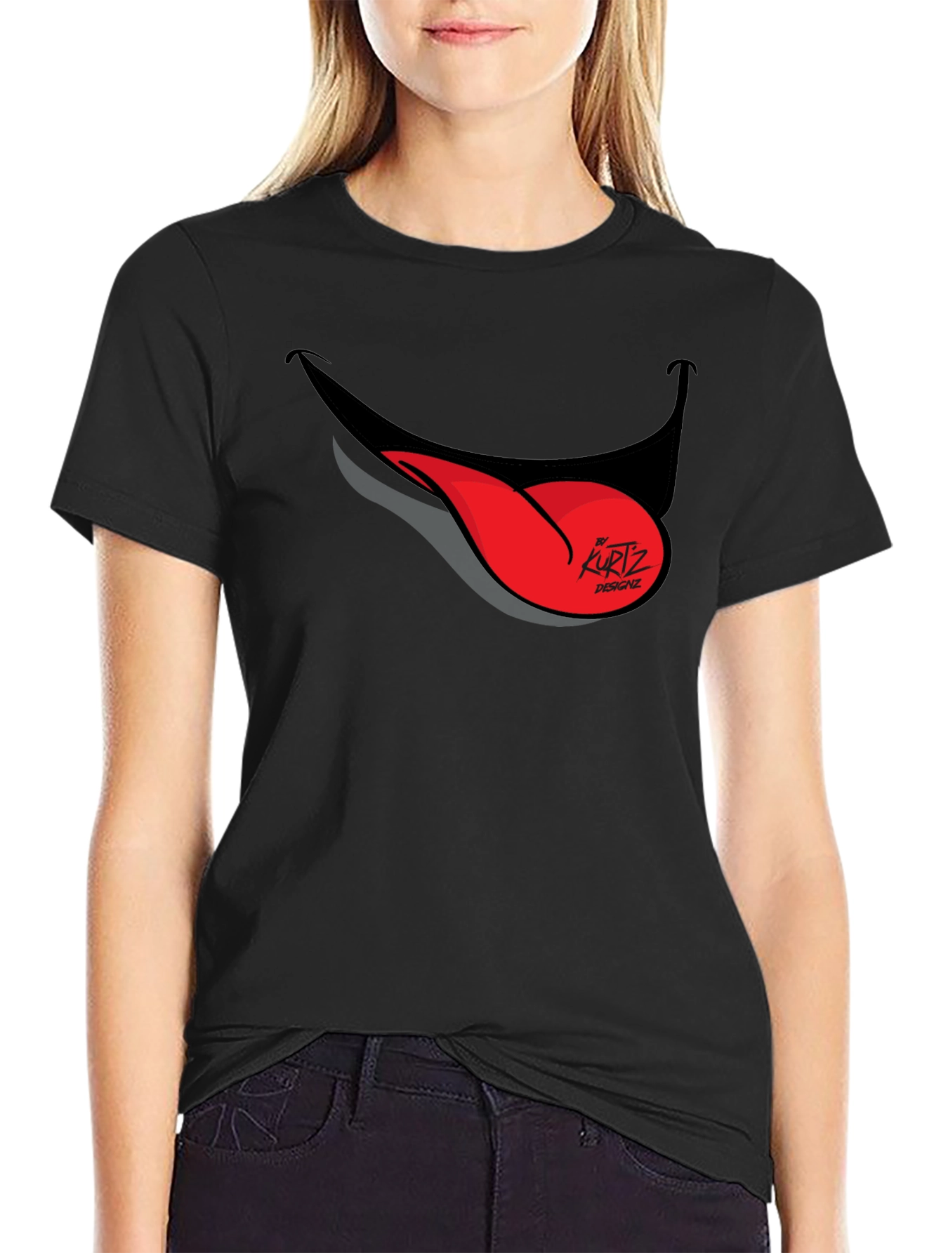 Funny Tongue Out Graphic Tee - Black Casual T-Shirt