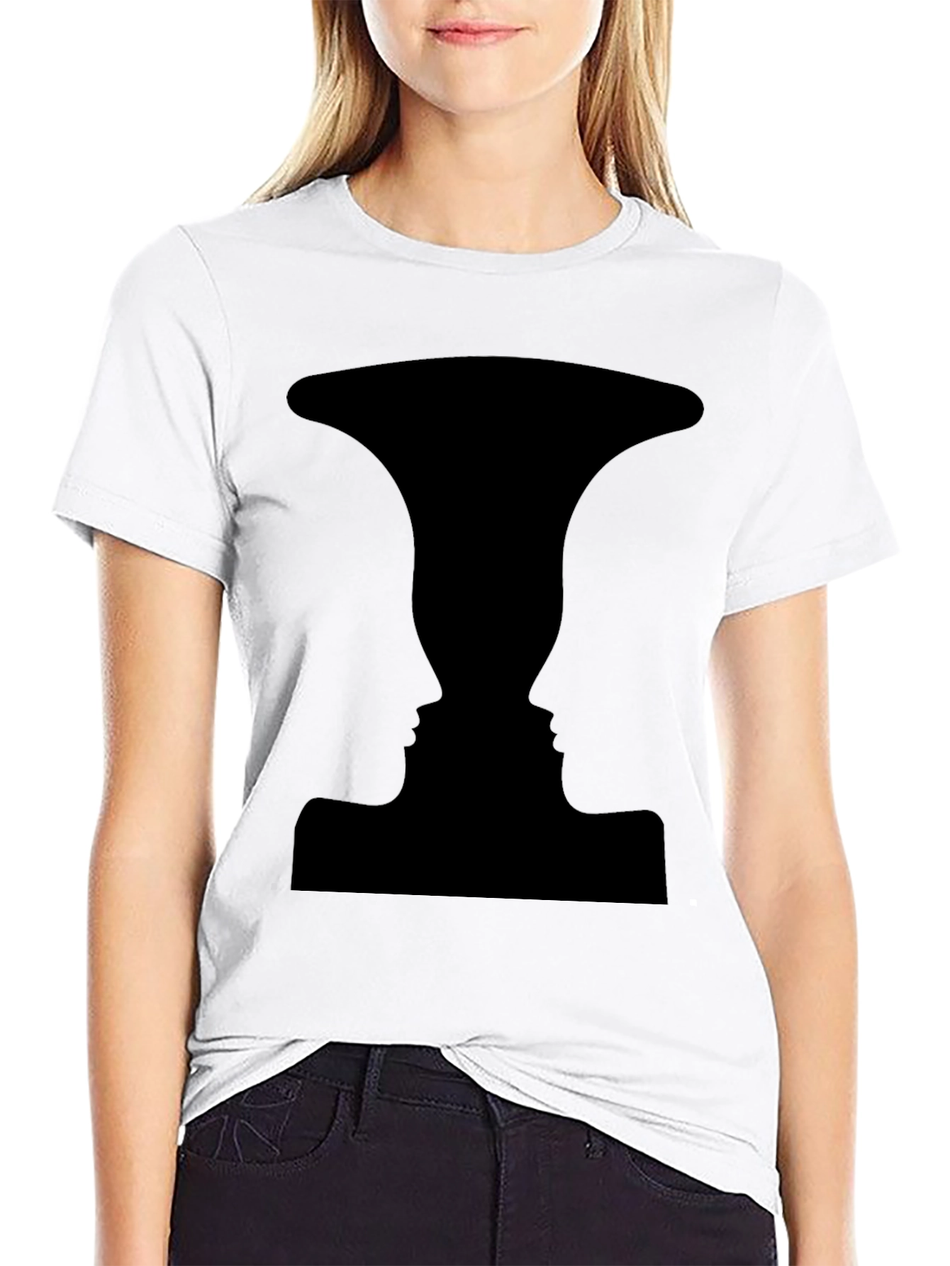 Optical Illusion Faces Vase Black T-Shirt
