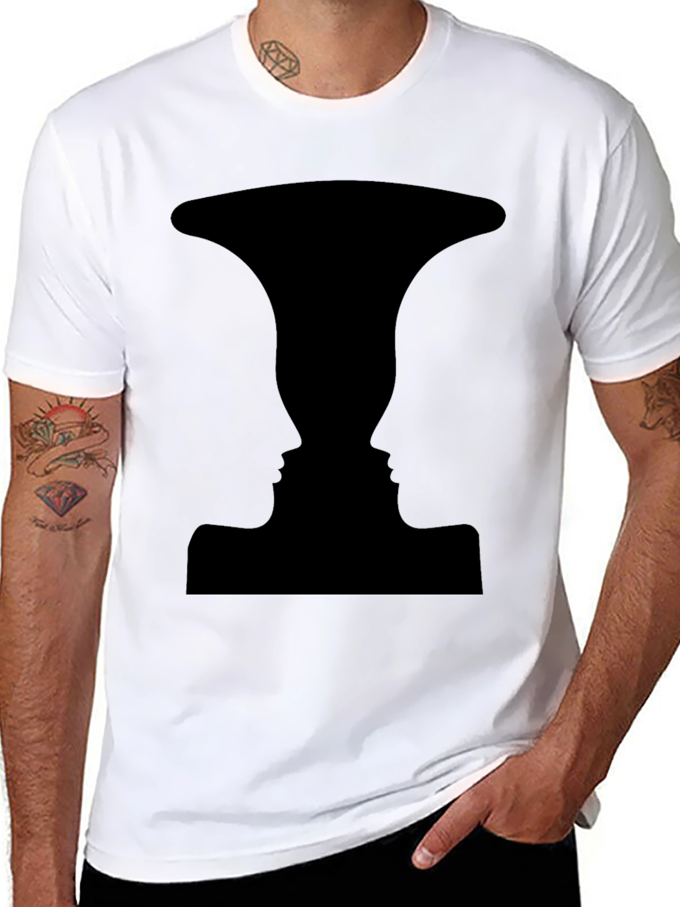 Optical Illusion Faces Vase Black T-Shirt