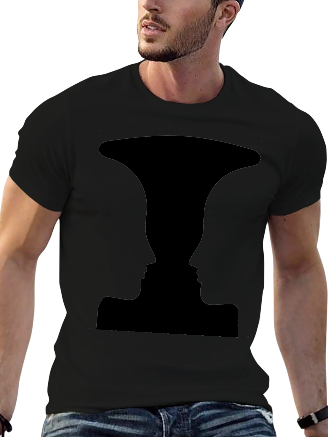 Optical Illusion Faces Vase Black T-Shirt