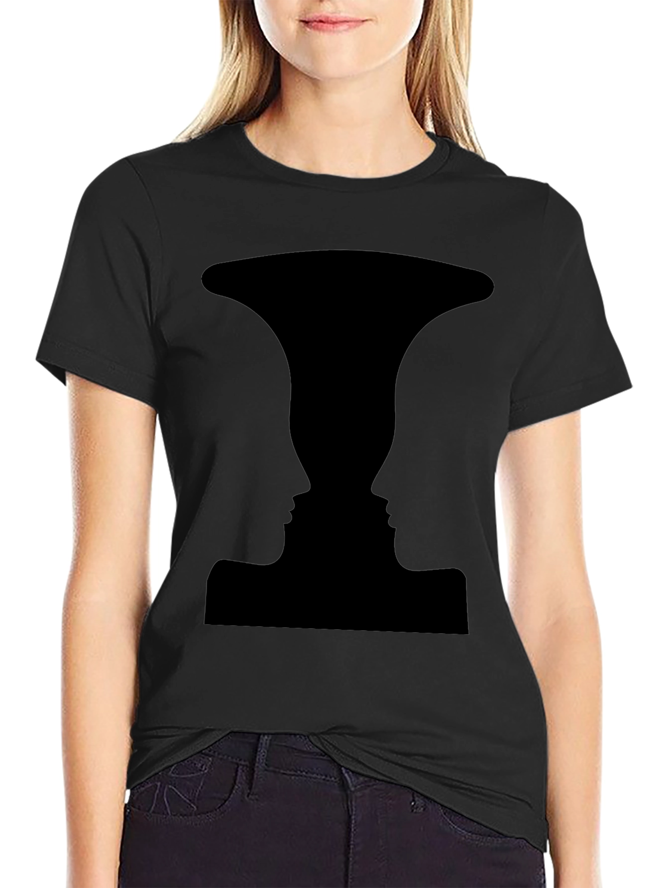 Optical Illusion Faces Vase Black T-Shirt