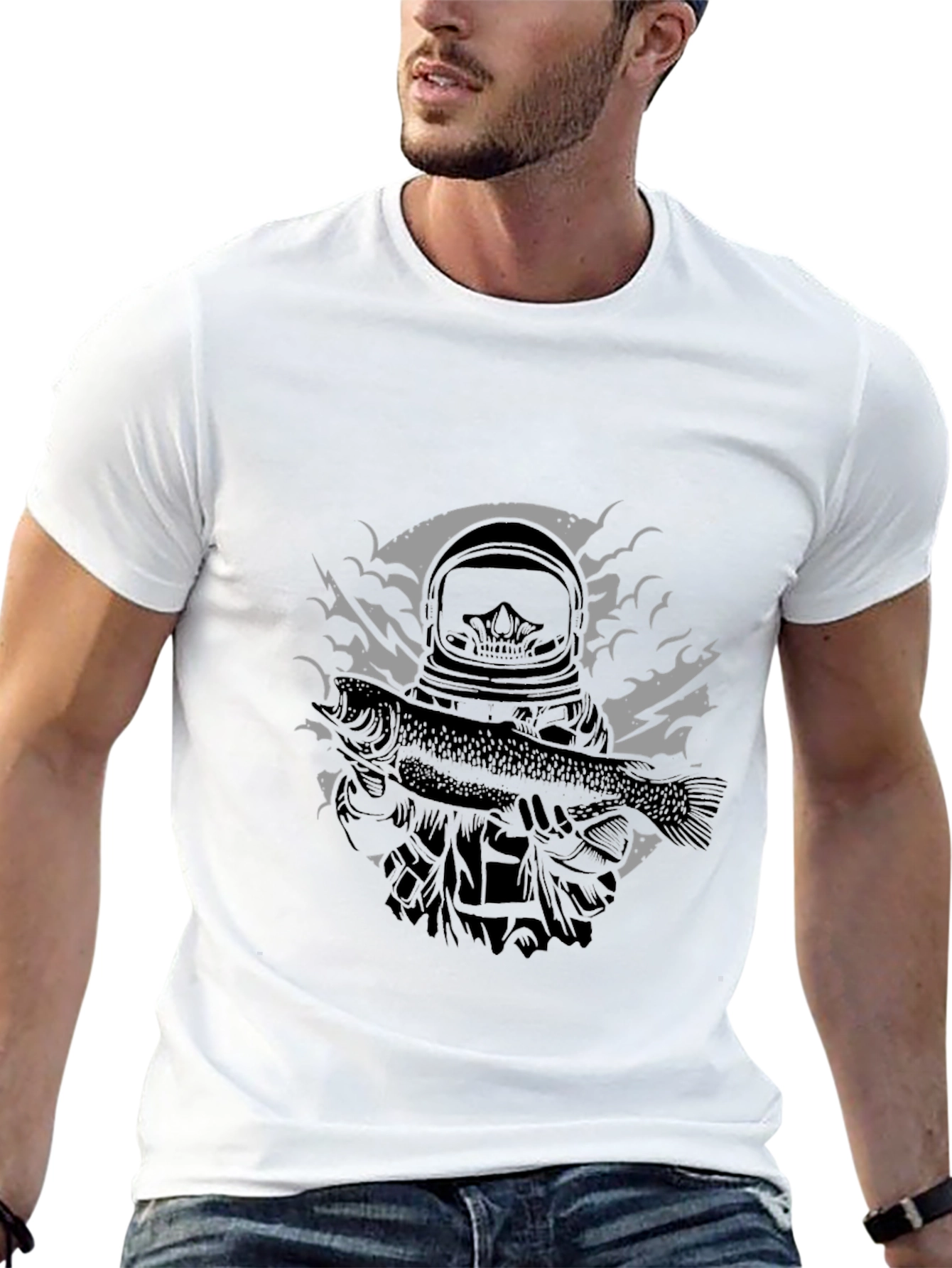 Astronaut Fish Graphic Tee - Black Cotton