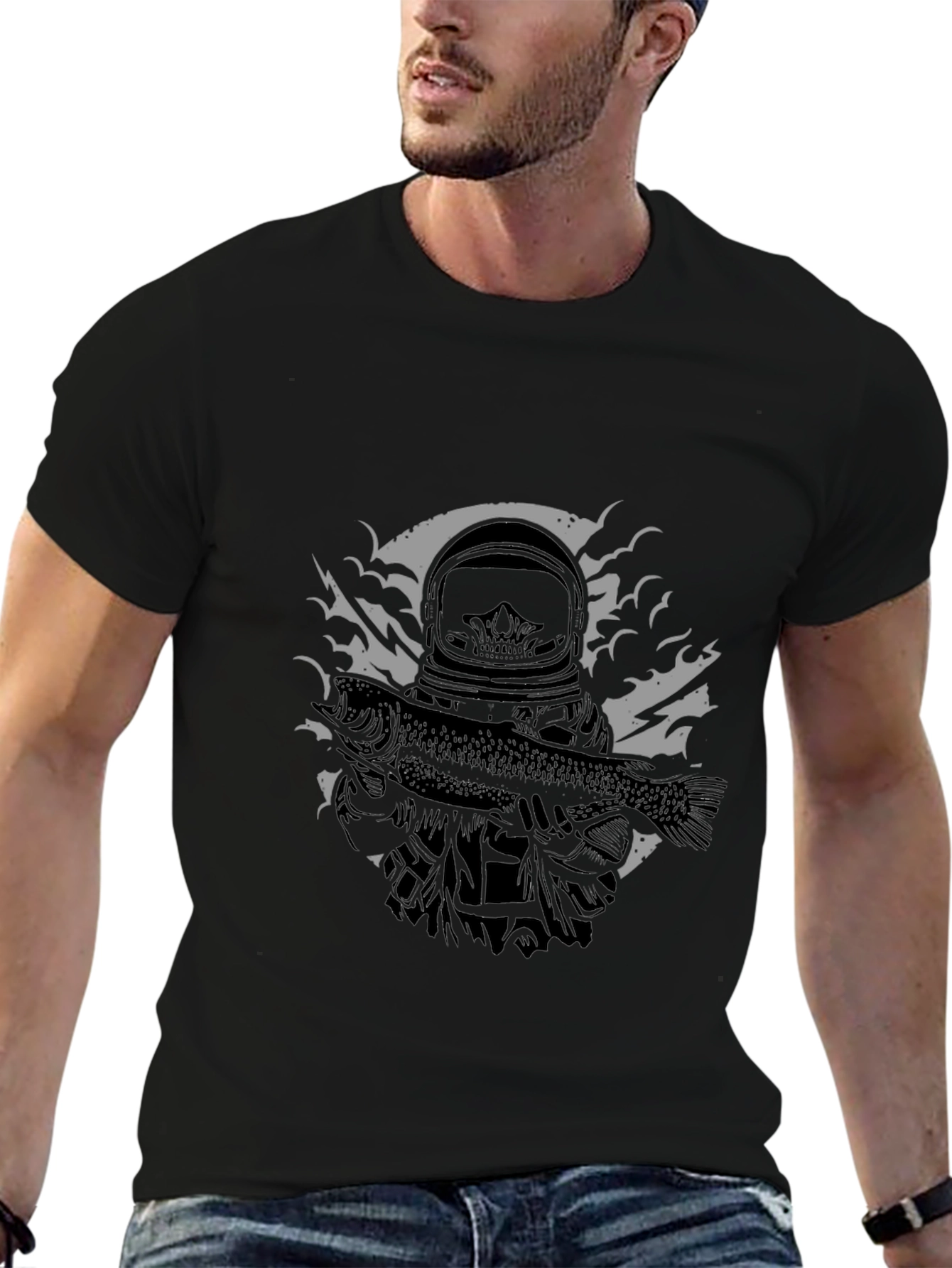 Astronaut Fish Graphic Tee - Black Cotton