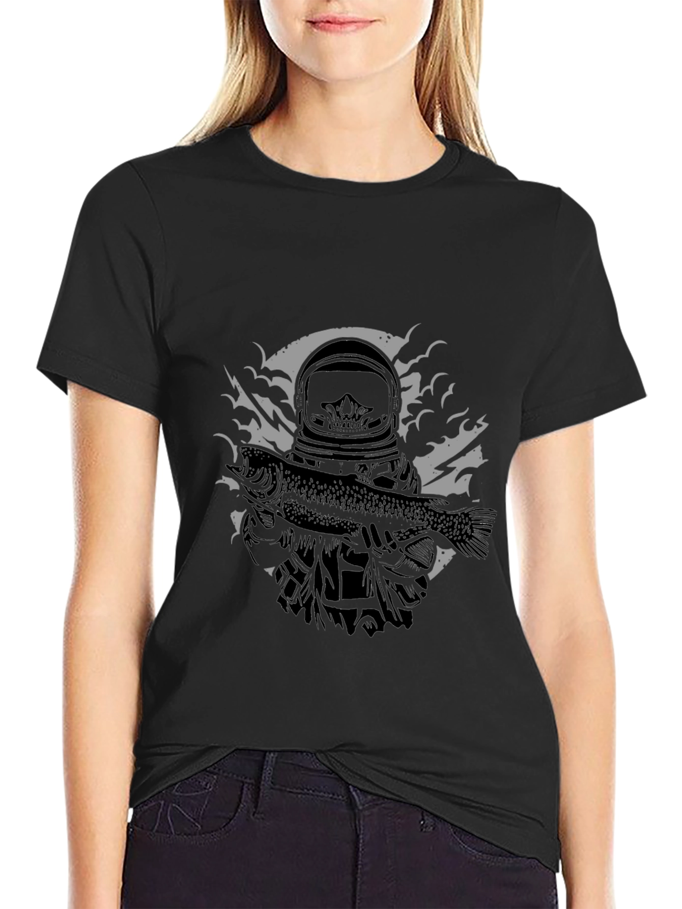 Astronaut Fish Graphic Tee - Black Cotton