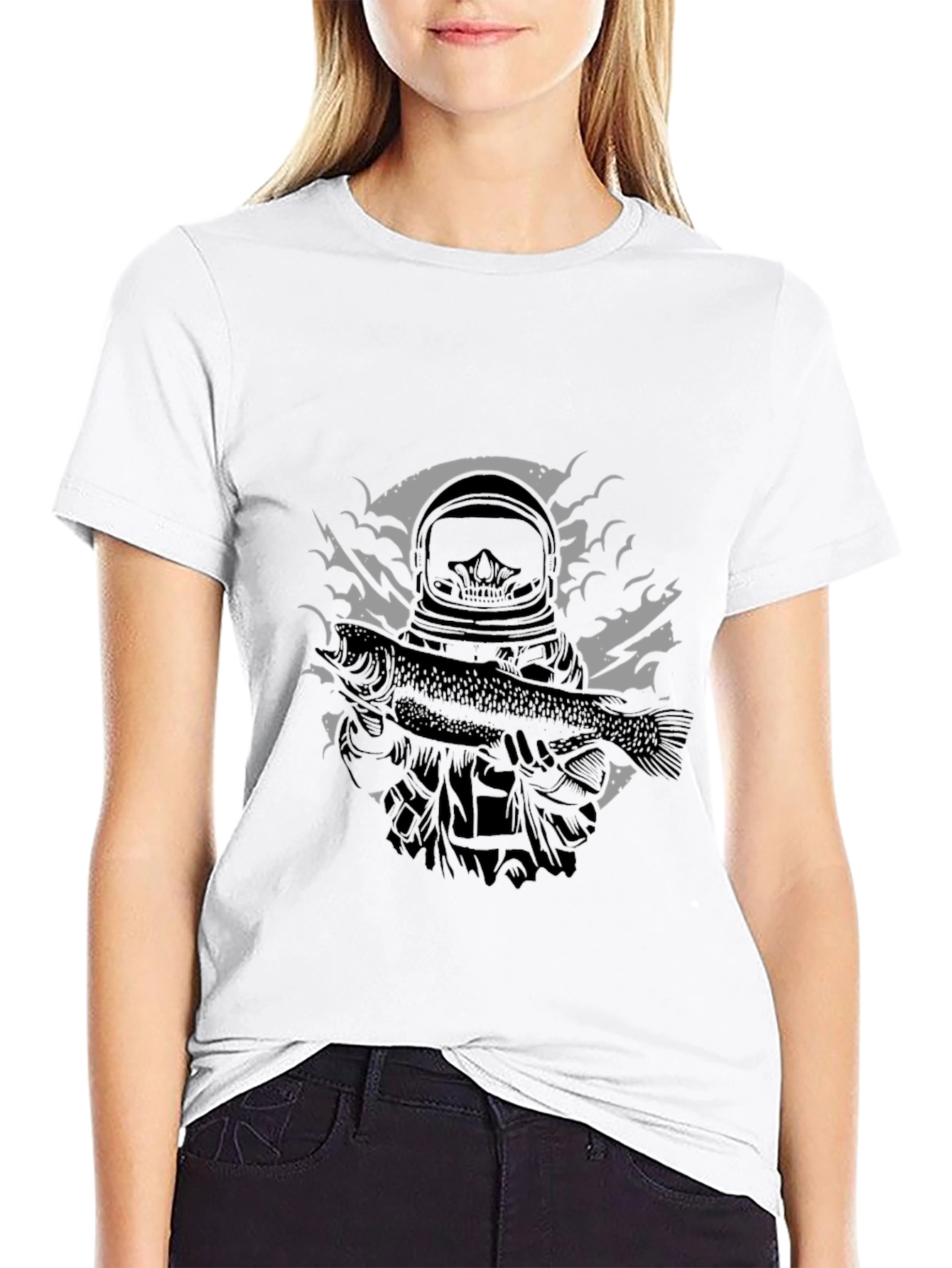Astronaut Fish Graphic Tee - Black Cotton