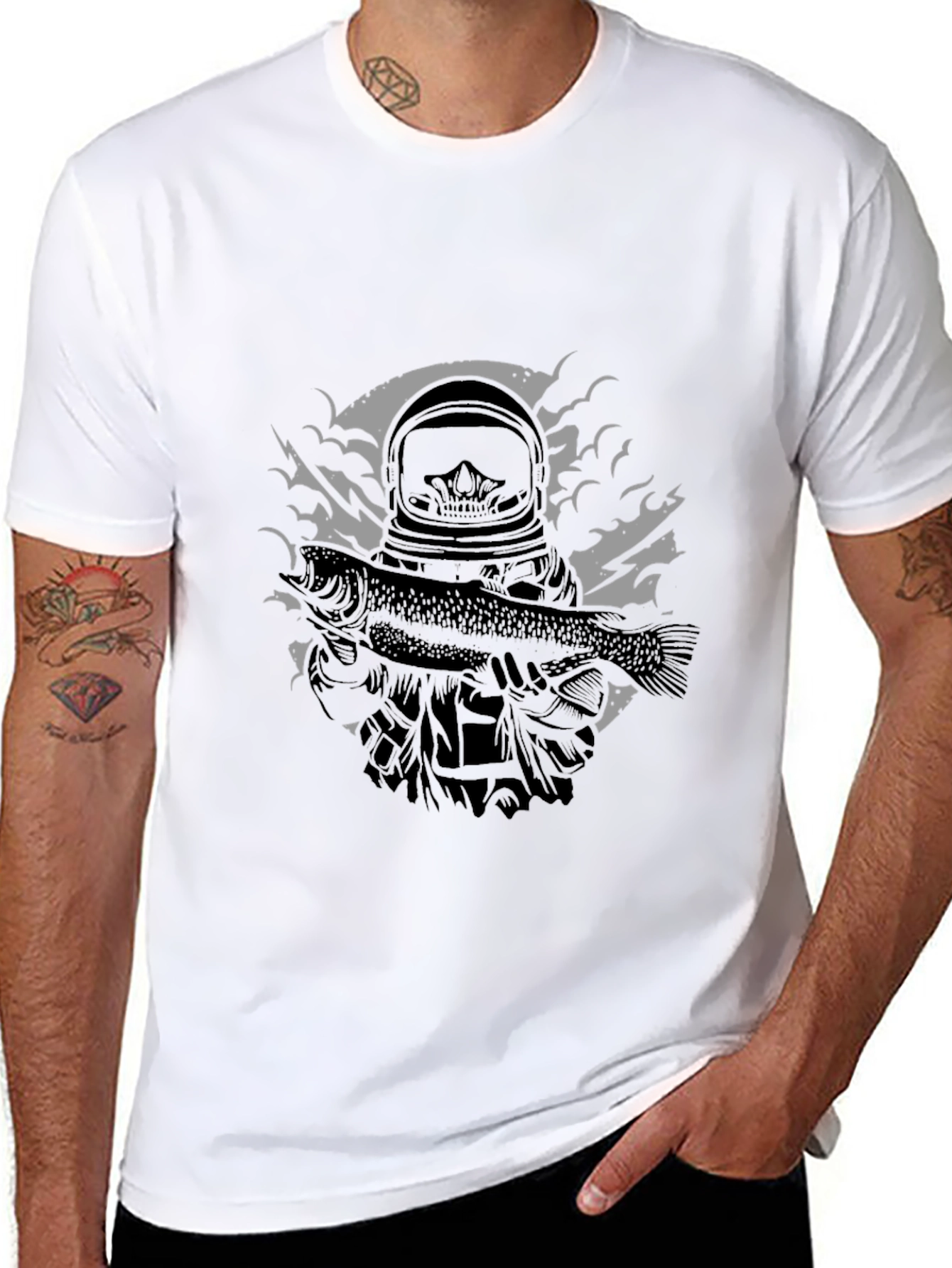 Astronaut Fish Graphic Tee - Black Cotton