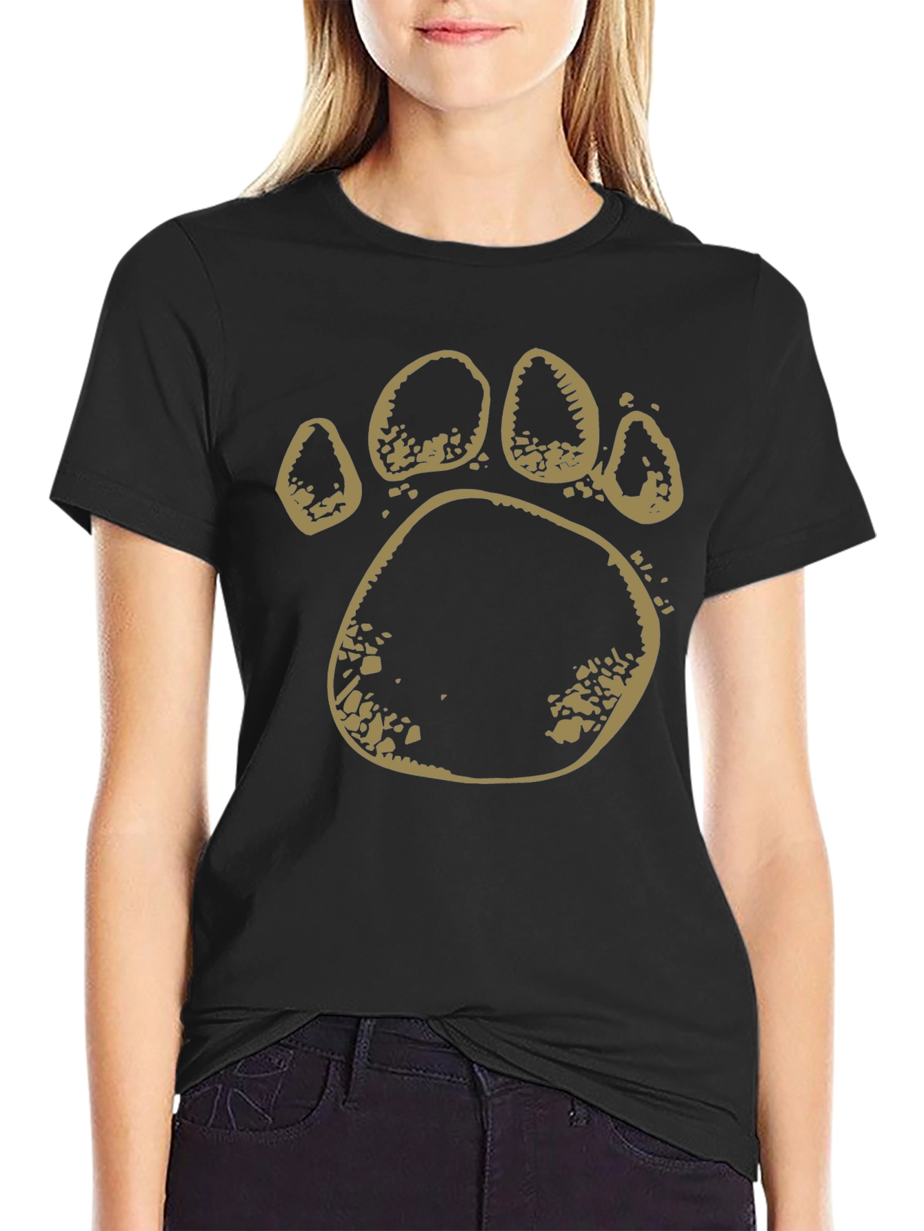 Bear Paw Print Graphic Tee - Black