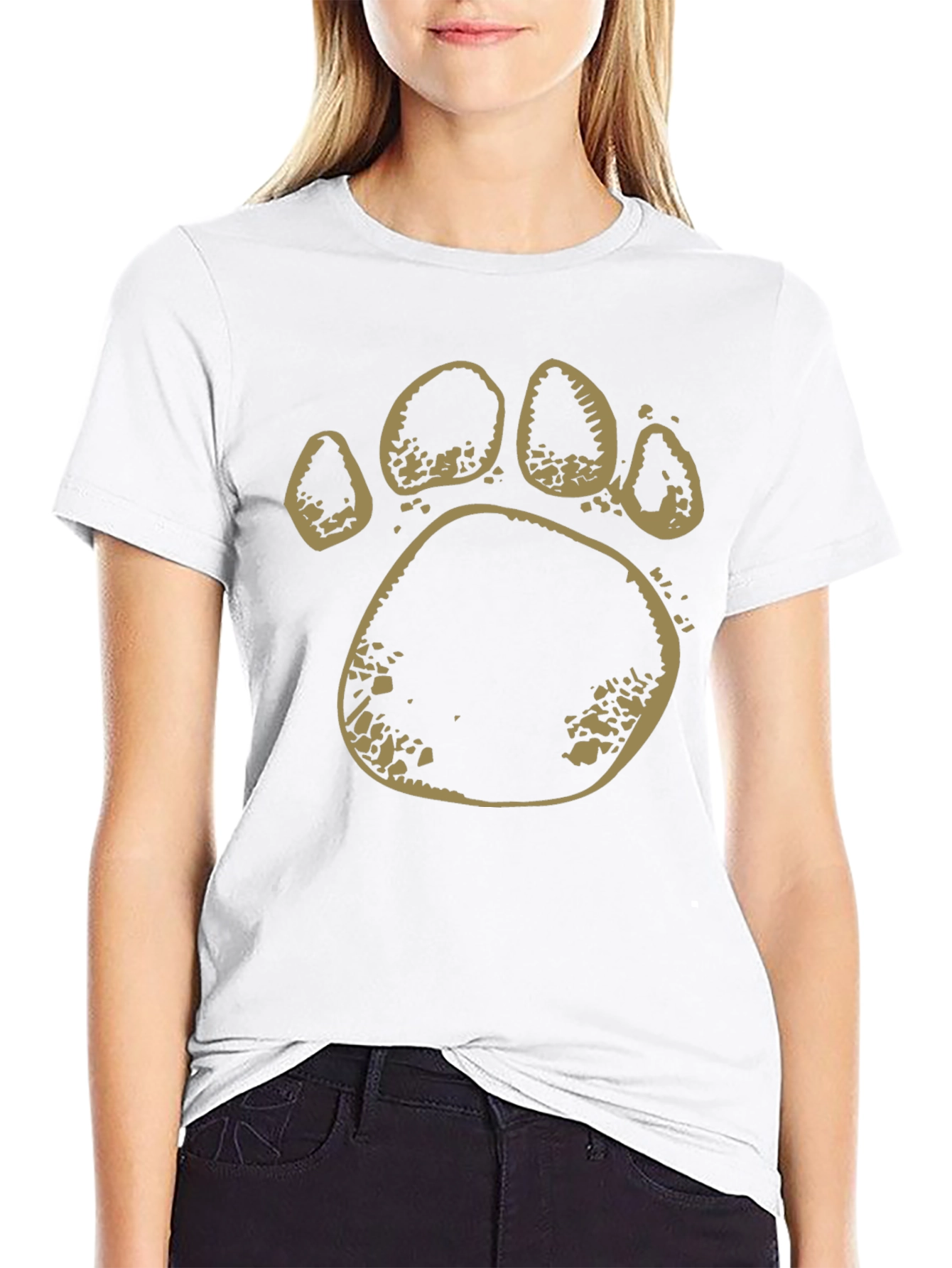 Bear Paw Print Graphic Tee - Black
