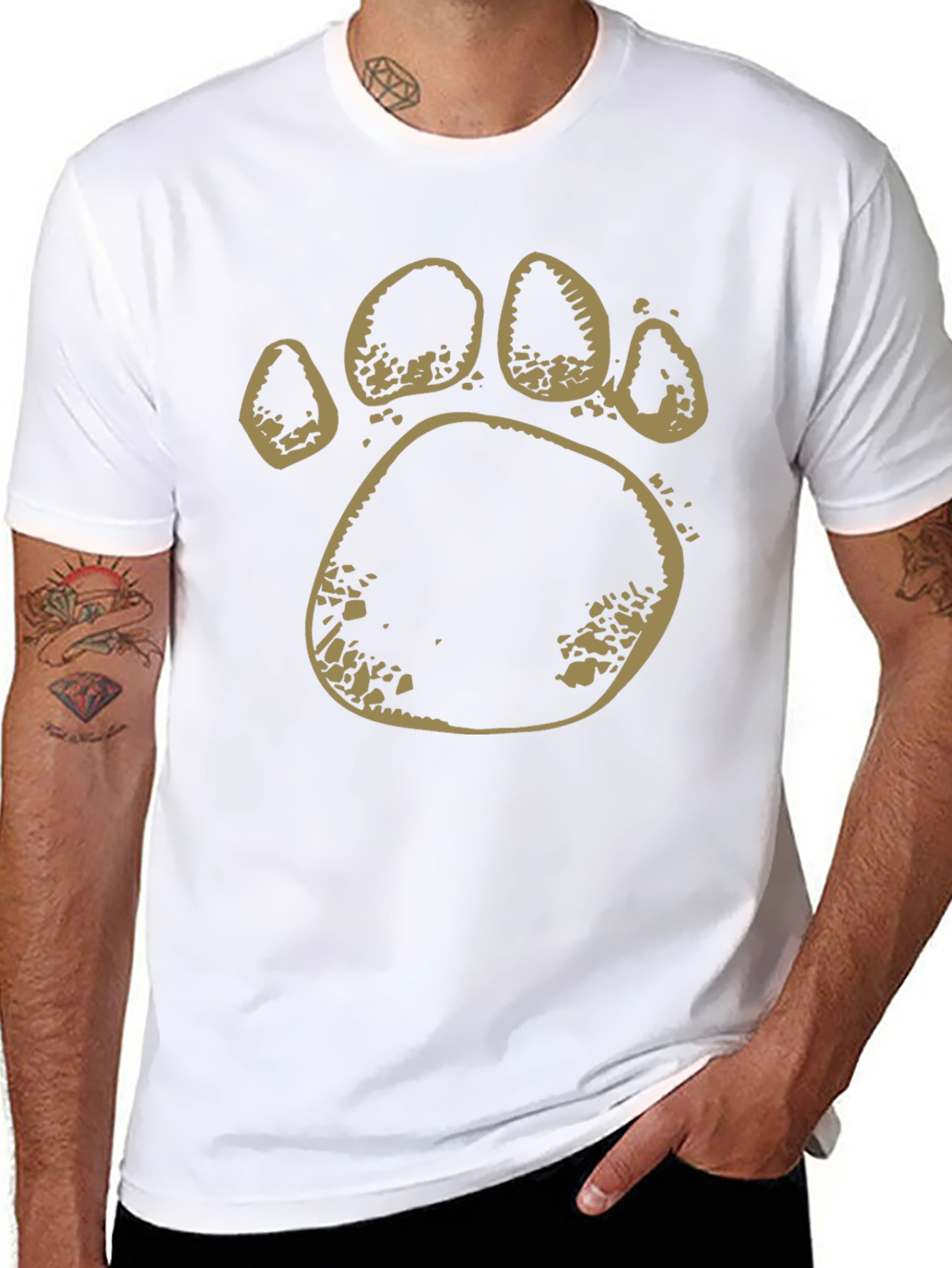 Bear Paw Print Graphic Tee - Black