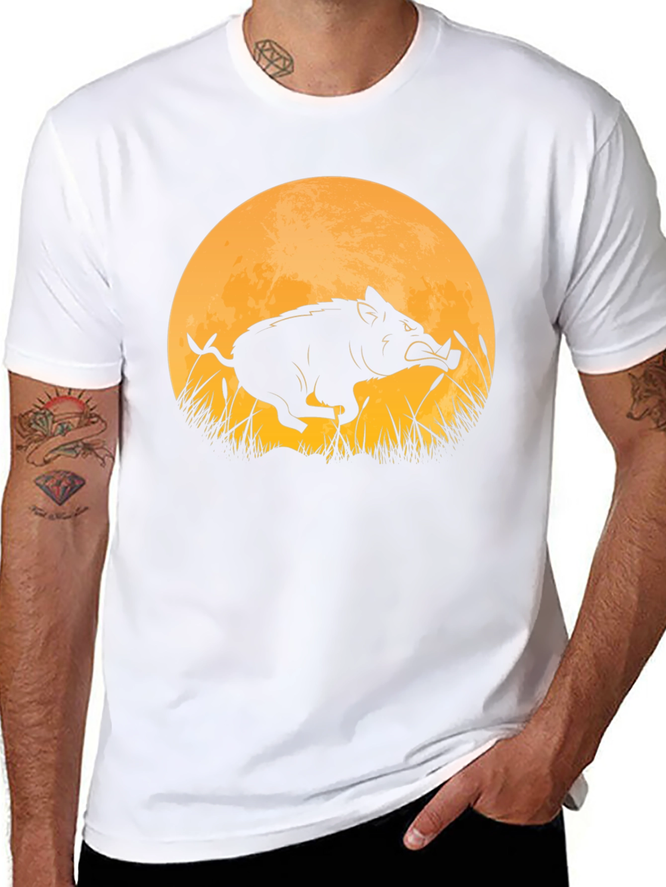 Boar Silhouette Moon Graphic T-Shirt