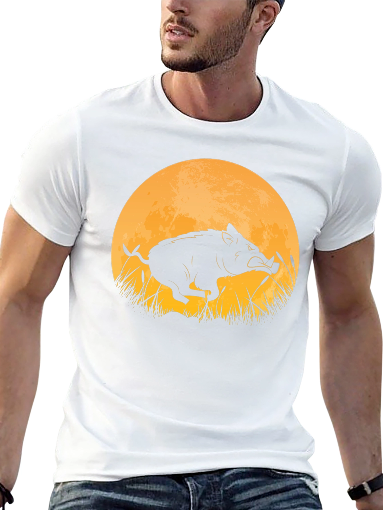 Boar Silhouette Moon Graphic T-Shirt